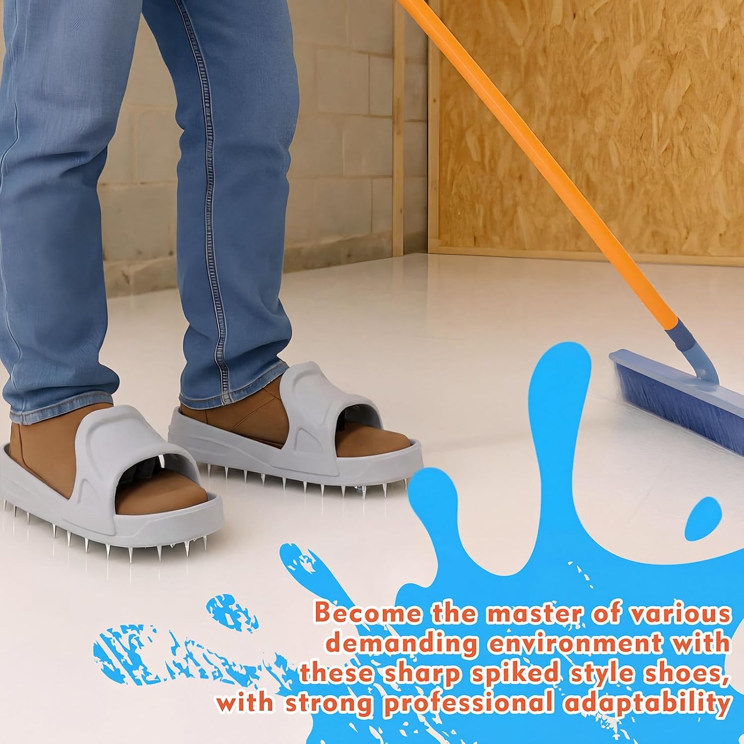 Cutecrop Epoxy Shoes Spike Shoes for Epoxy Flooring Coating, Slip-on Design, Safe Walking on Floor Leveling Materials Self Leveling Cement Concrete Resin(X-Large, Shoe Size 11-16, Gray)