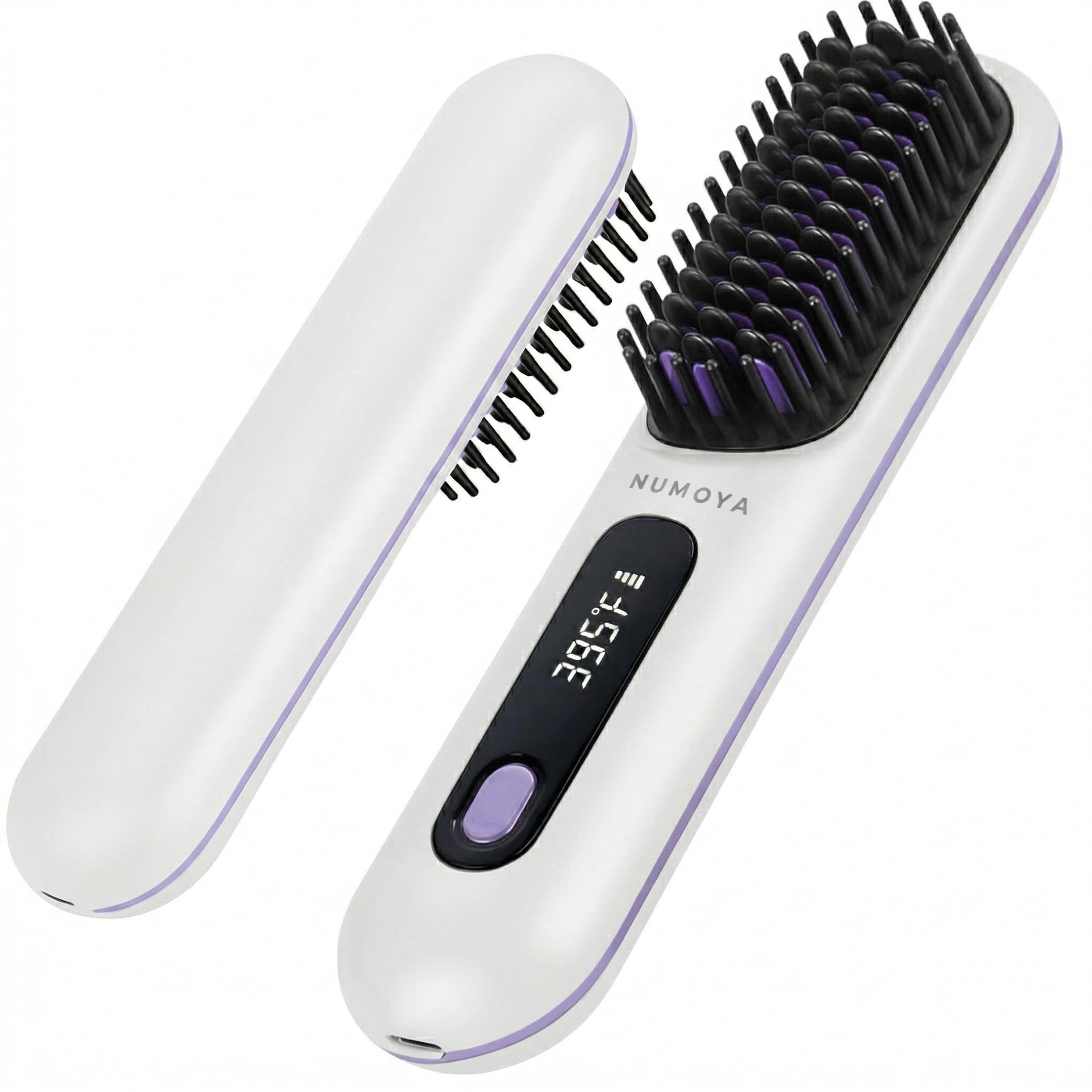 Photo 1 of NUMOYA Go Brush Pro Portable Cordless Hair Straightener Brushs for Travel, with 30s Fast Heat, 3 Temperature Settings (White)