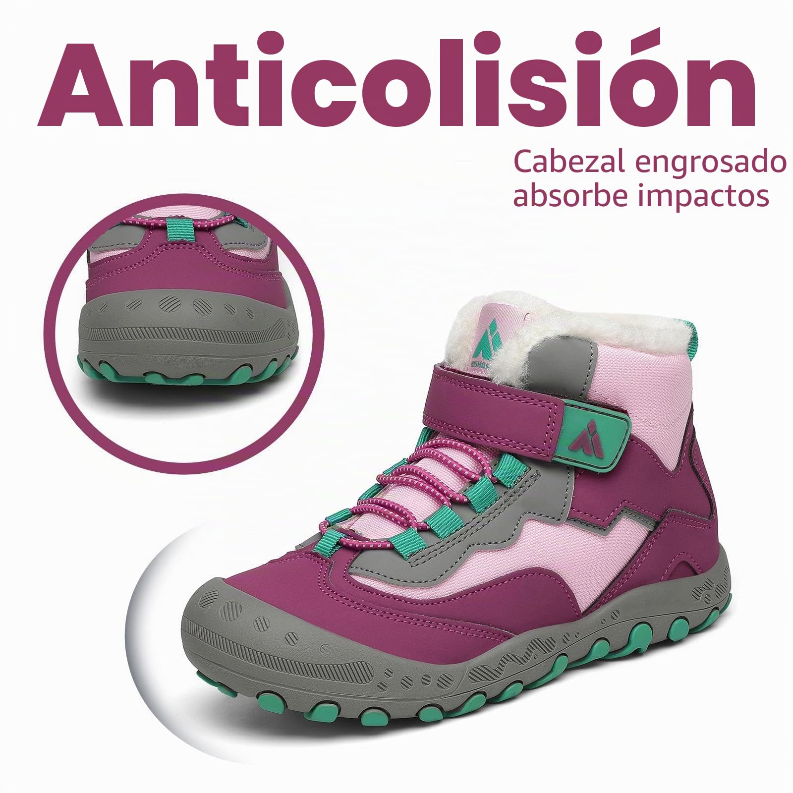 Mishansha Botas de Nieve Niño Botas Antideslizantes, Morado 28 | Forro cálido, cierre de autollenado, puntera reforzada, suela con dibujo, colegio, paseos, nieve