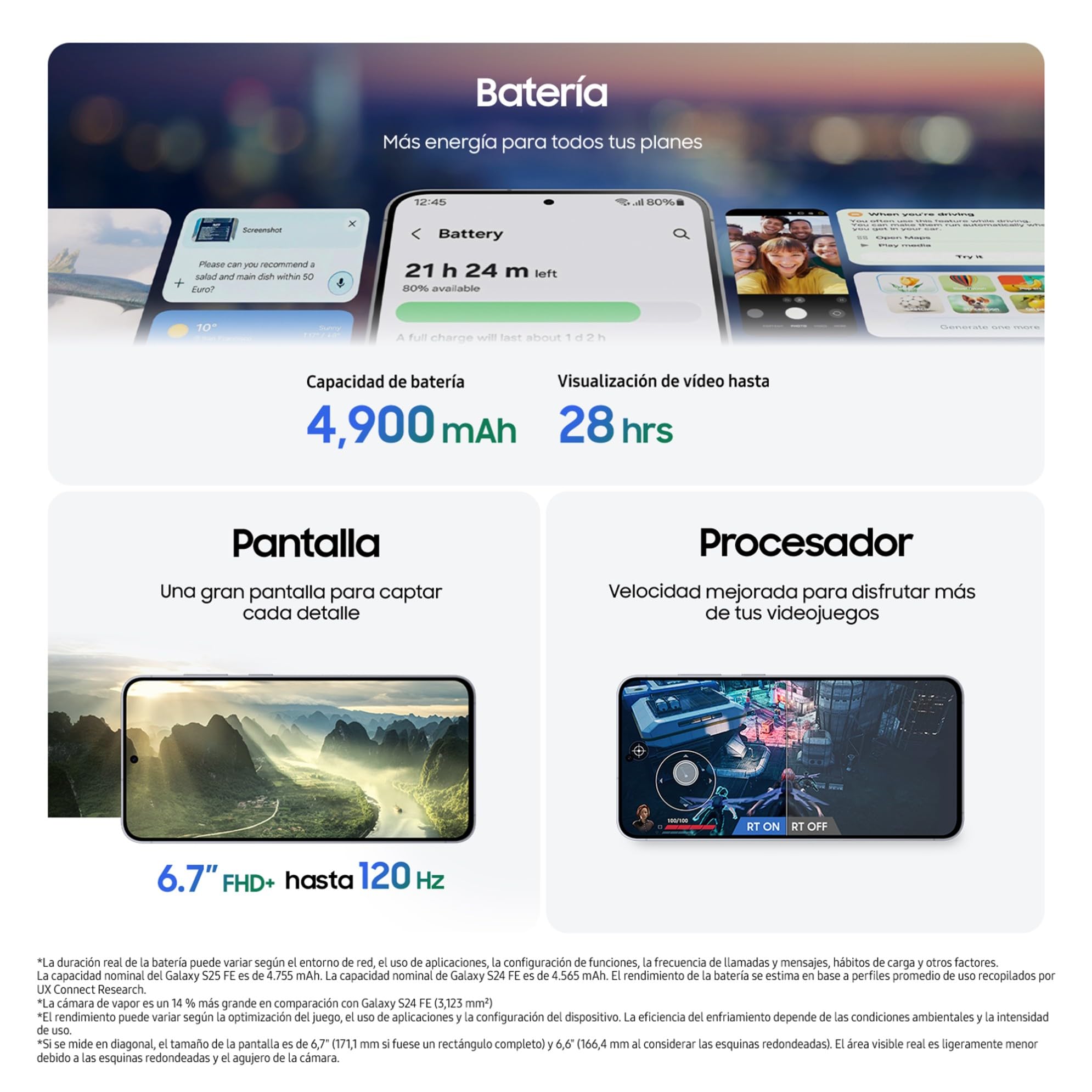 Samsung Galaxy S25 FE 512GB, Teléfono Móvil con IA, Marco Ligero 7,5mm, Pantalla FHD+ 6,7", Cámara 50MP, Exynos 2400, 8GB RAM, Garantía Fabricante 3 Años+1 Año Extra, Negro Intenso (Versión Española)