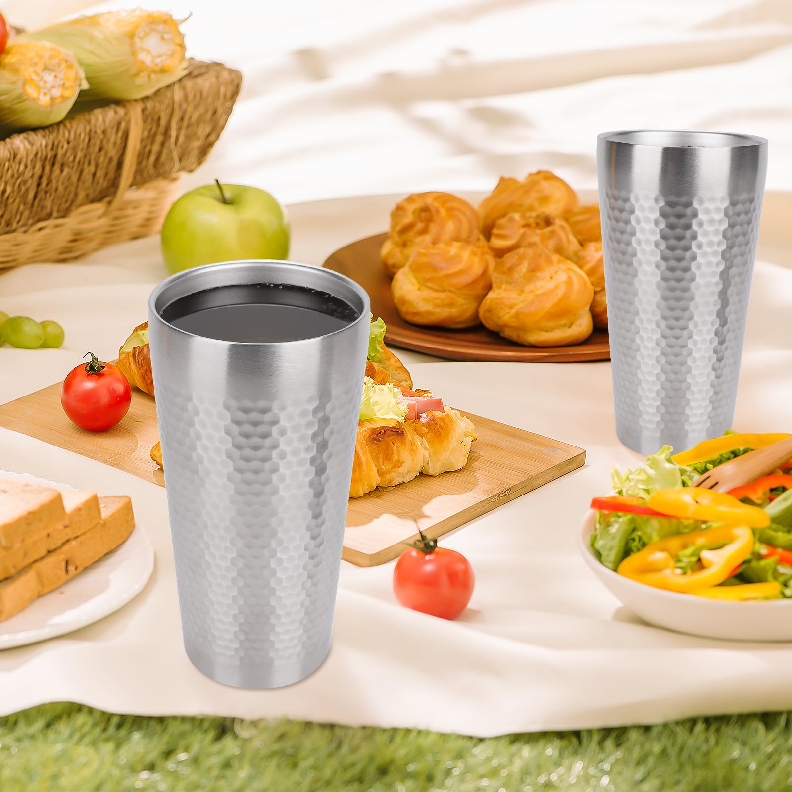 Adorila Lot de 4 gobelets isothermes en acier inoxydable à double paroi pour boire, réutilisables pour la maison, le bureau, les fêtes, le café (argenté)