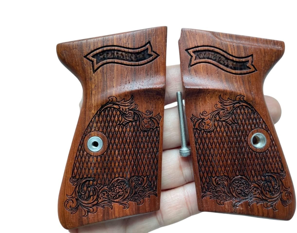 New! Grips Compatible with PPK/S, PP, New PPK/S .22 LR Praduak Wood, Flower Pattern Engraved, Thai Handmade