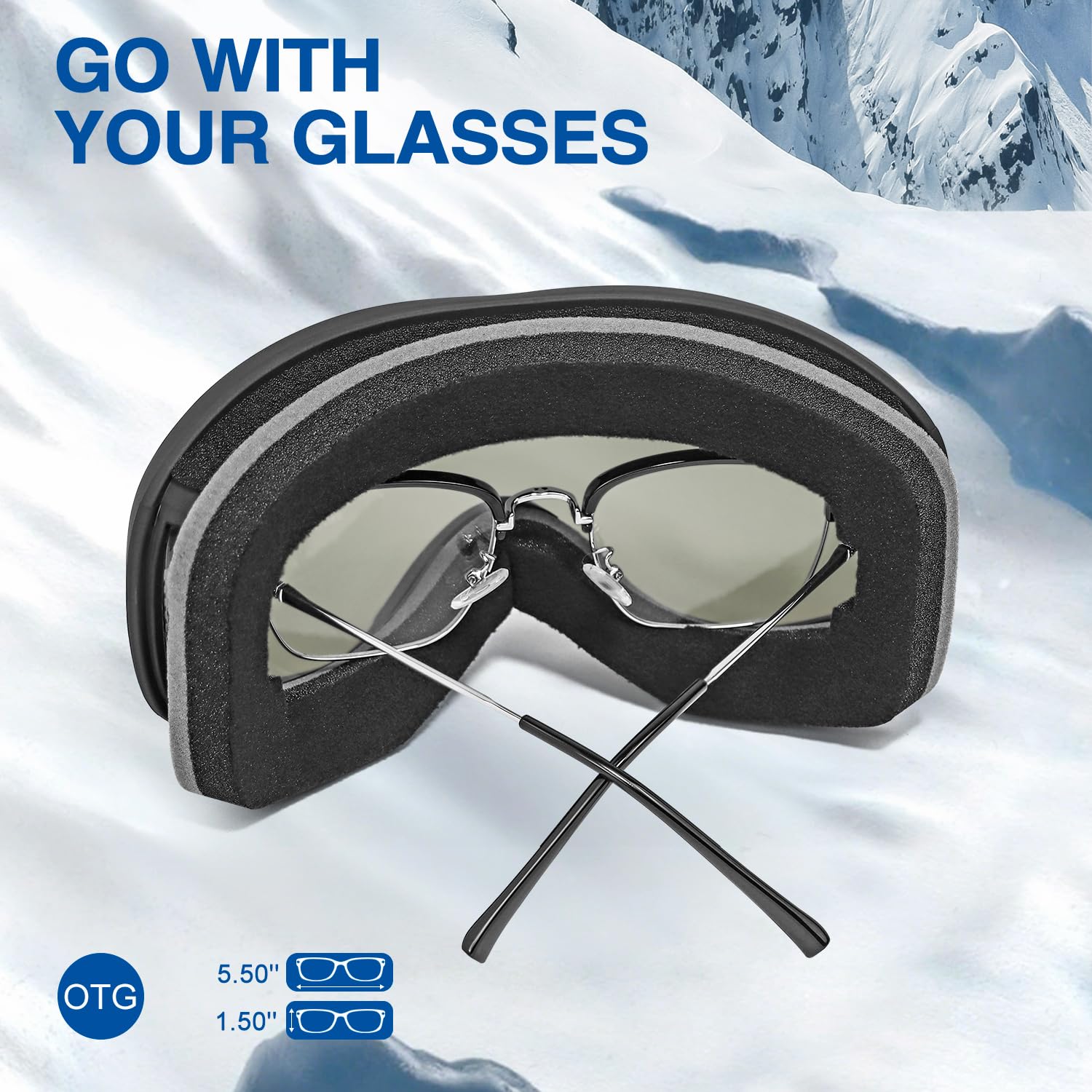 SPOSUNE Ski Goggles Over Glasses with Dual lens, Anti-fog Anti-UV Snow Goggle for Men Women Youth Skiing Snowmobile : Sports & Outdoors
