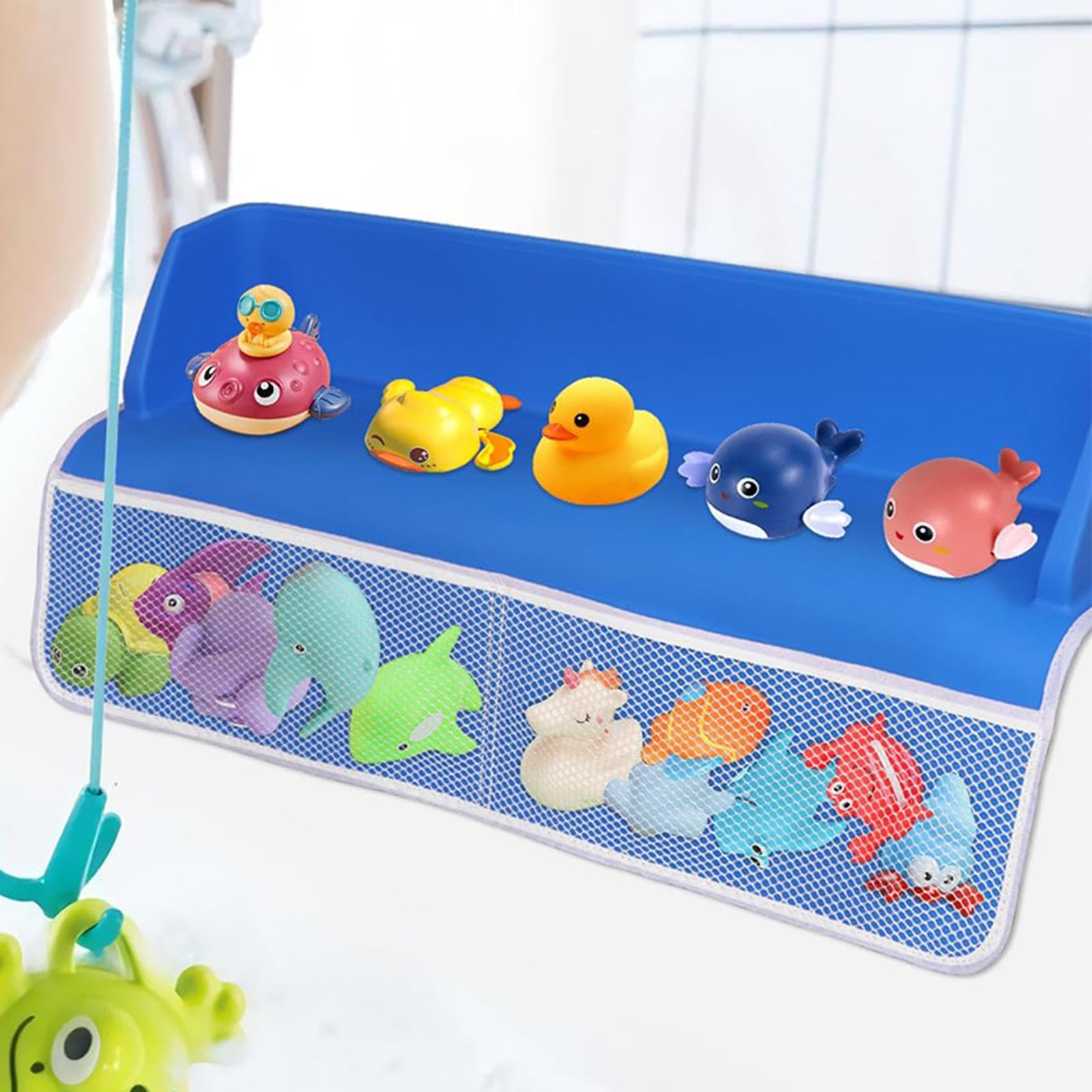 Protector contra salpicaduras para niños, área de estante para bañera de niños, almacenamiento de juguetes de baño, organizador de bañera con ventosa, estante de bañera para niños para una fácil | niños, almacenamiento de juguetes de baño, organizador de