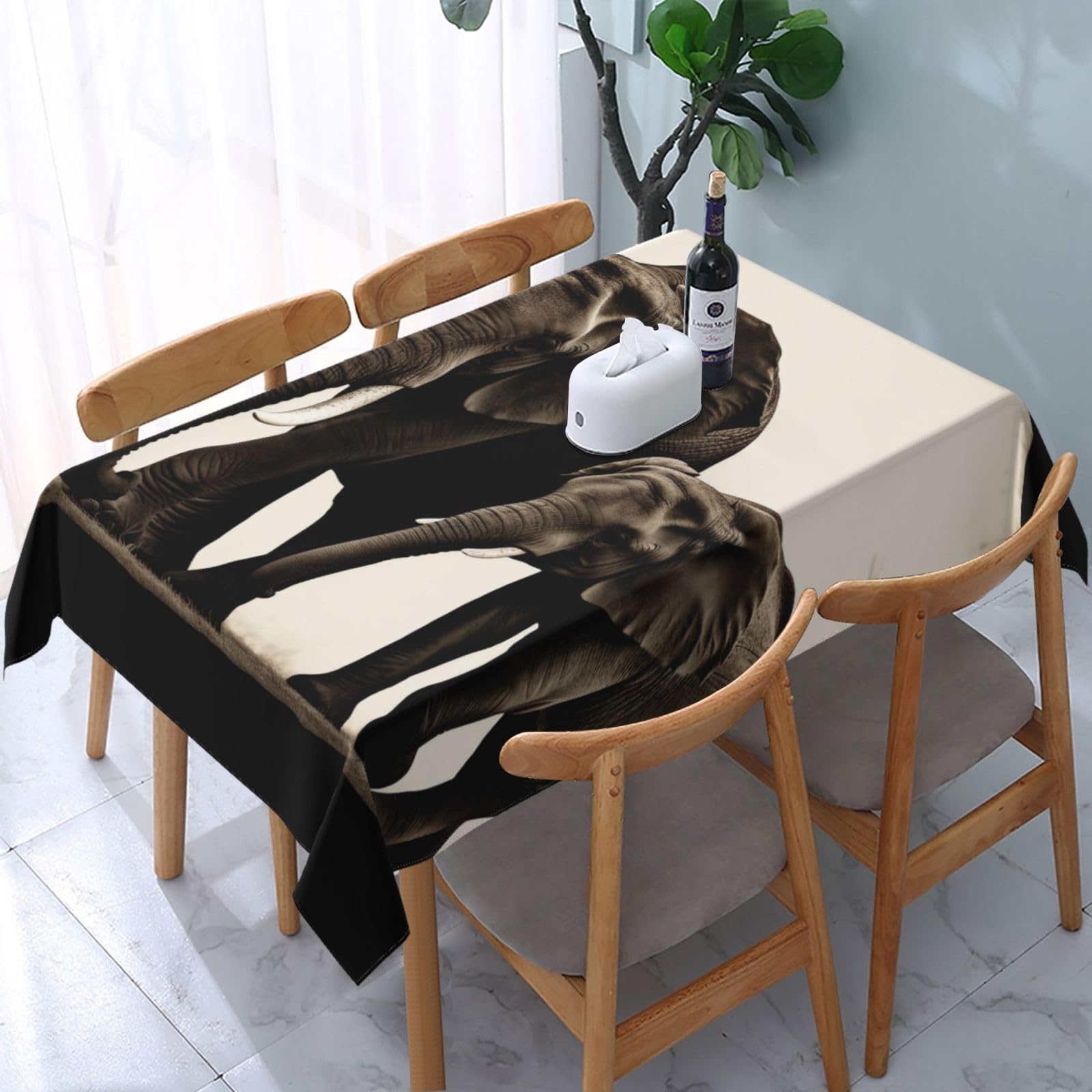 WPKJU Old Elephant and Young Elephant Printed Tablecloth Water Resistant Table Cover Washable Rectangle Table Cloth for Tables 54x72 in