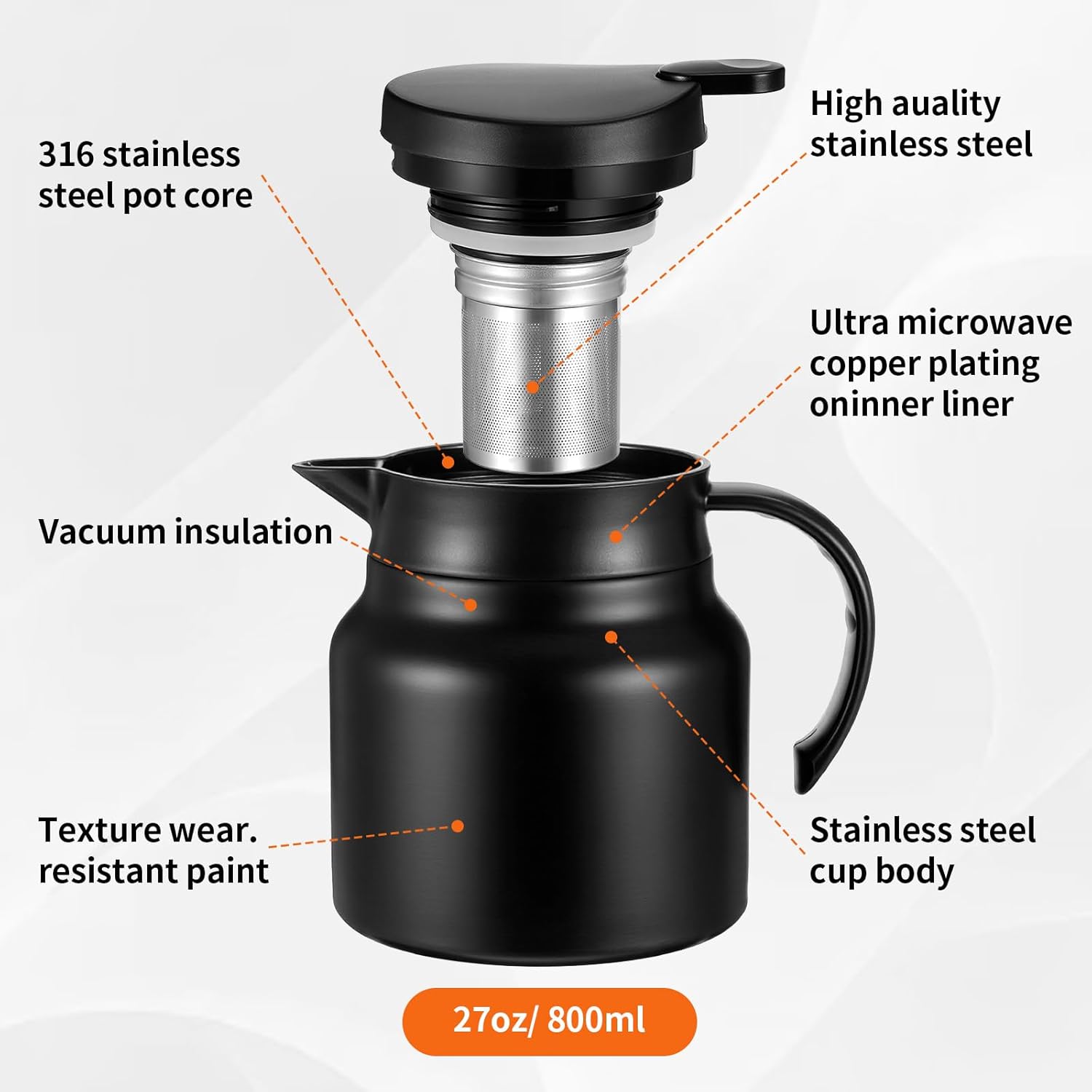 Kifmurase 2 Pcs 27Oz Thermal Coffee Carafe, Double Wall Stainless Steel Insulated Tea Pots for Coffee Creamer Milk Beverage, Thermal Party Drink Dispenser, Water Carafe Container with Press Button