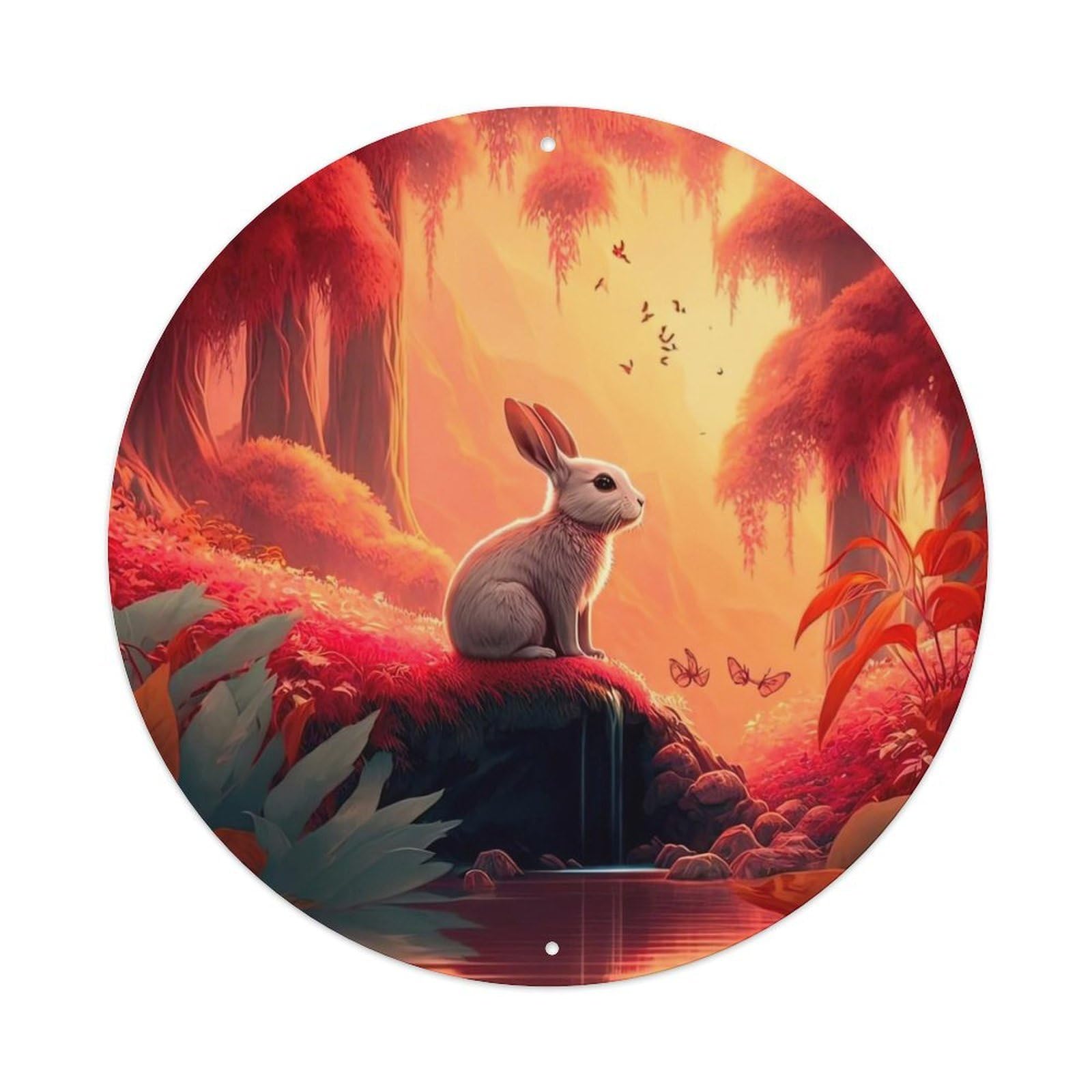 Animal Artwork Rabbit Looking Into The Distance Vintage Metal Tin Sign Plaque Wall Decor for Cafe, Club Bar, Office, Garden Metal Poster 8x8Inch