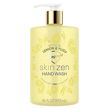 Safeguard Liquid Hand Soap, Skin Zen, Washes Away 99% Bacteria, Made with Natural Moisturizers & 2X Skin Conditioners, Safeguarding Families, PH Balanced Formula, Lemon & Yuzu Scent, 16 oz