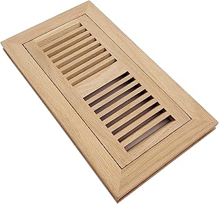 Homewell Red Oak Wood Floor Register Vent, Flush Mount with Frame, 4x10 Inch, Unfinished