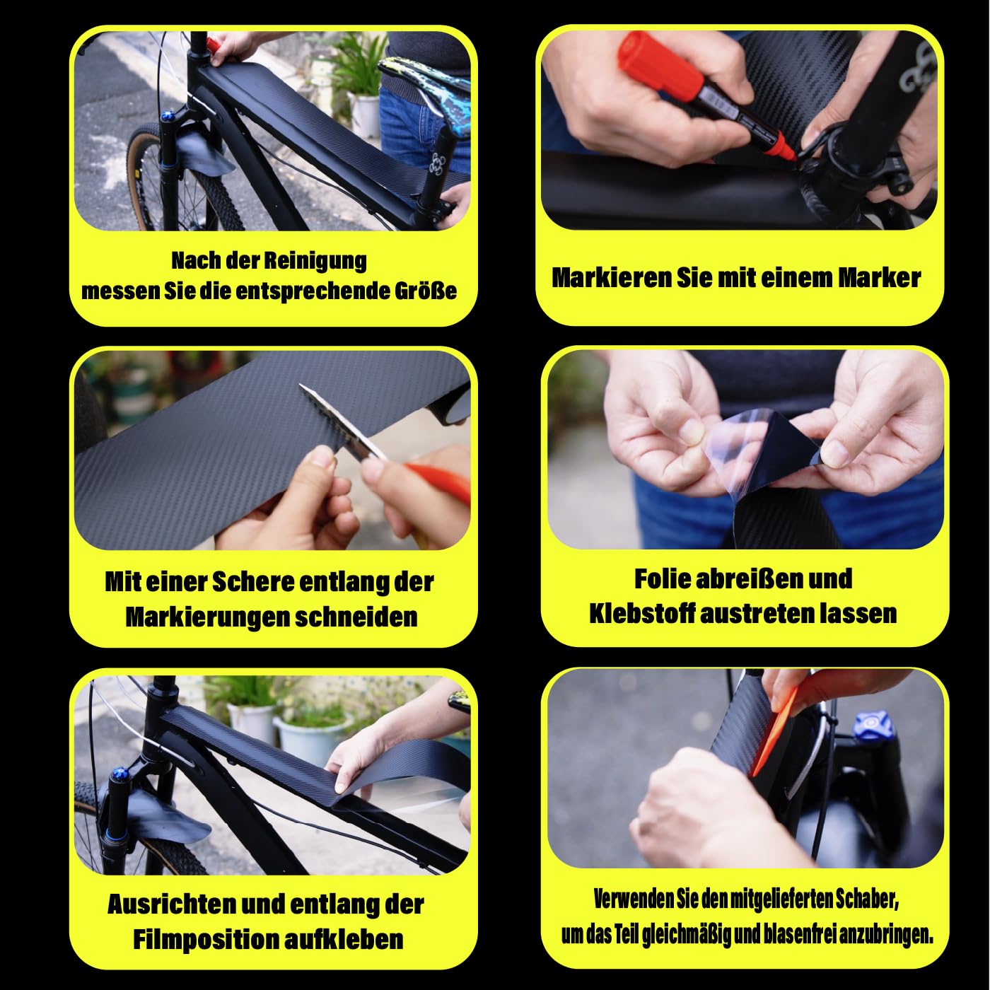 Chooee Film de protection de cadre de vélo, autocollant de vélo à haute viscosité, 3 m (4 pouces x 118), motif en fibre de carbone, film de protection de peinture pour tube supérieur/inférieur, base