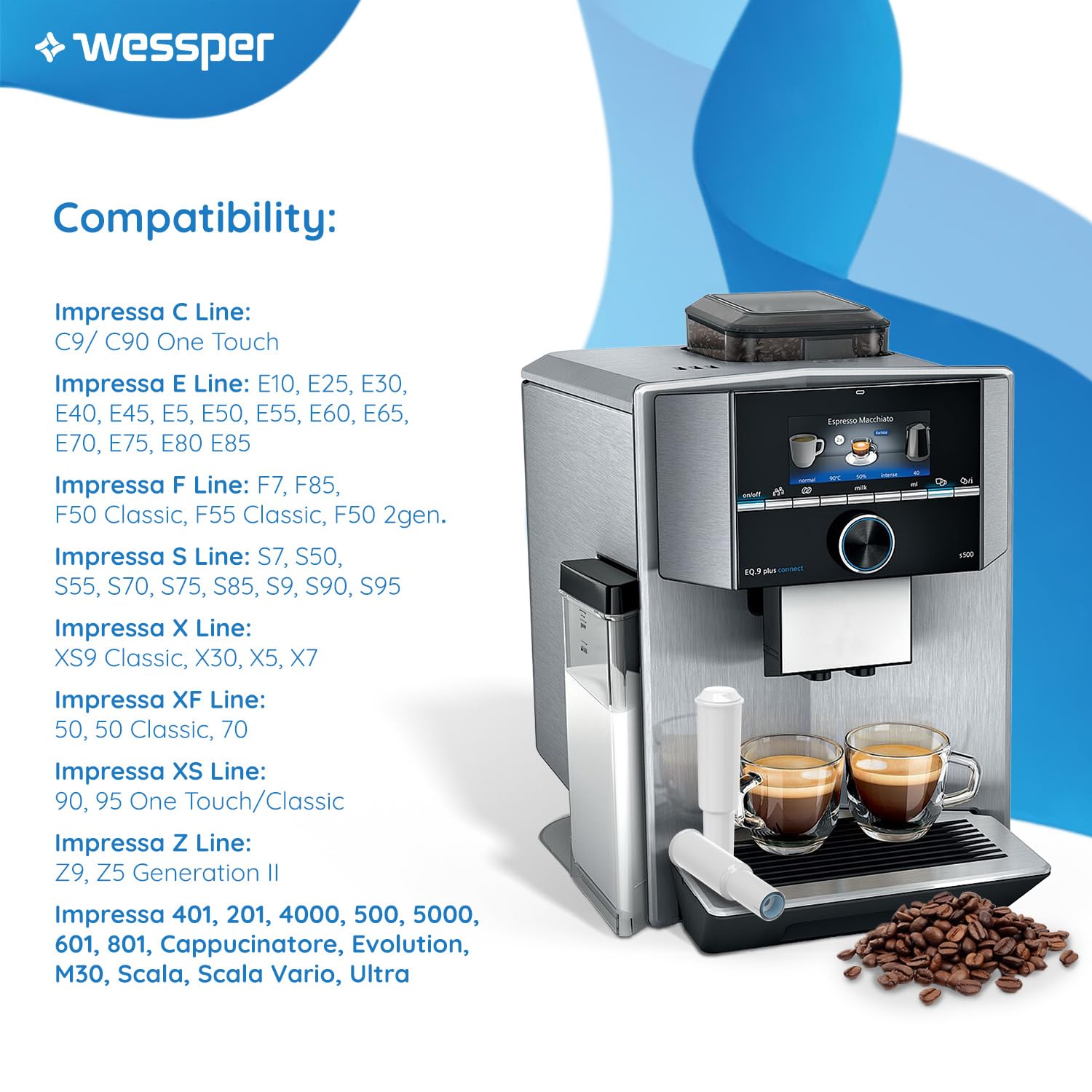 Wessper Zamiennik filtra wody do ekspresów do kawy do White 60209, 68739; N9, F5, F70,C9; Capresso, S9; Impressa One Touch; Avantgarde S70, S85, S9