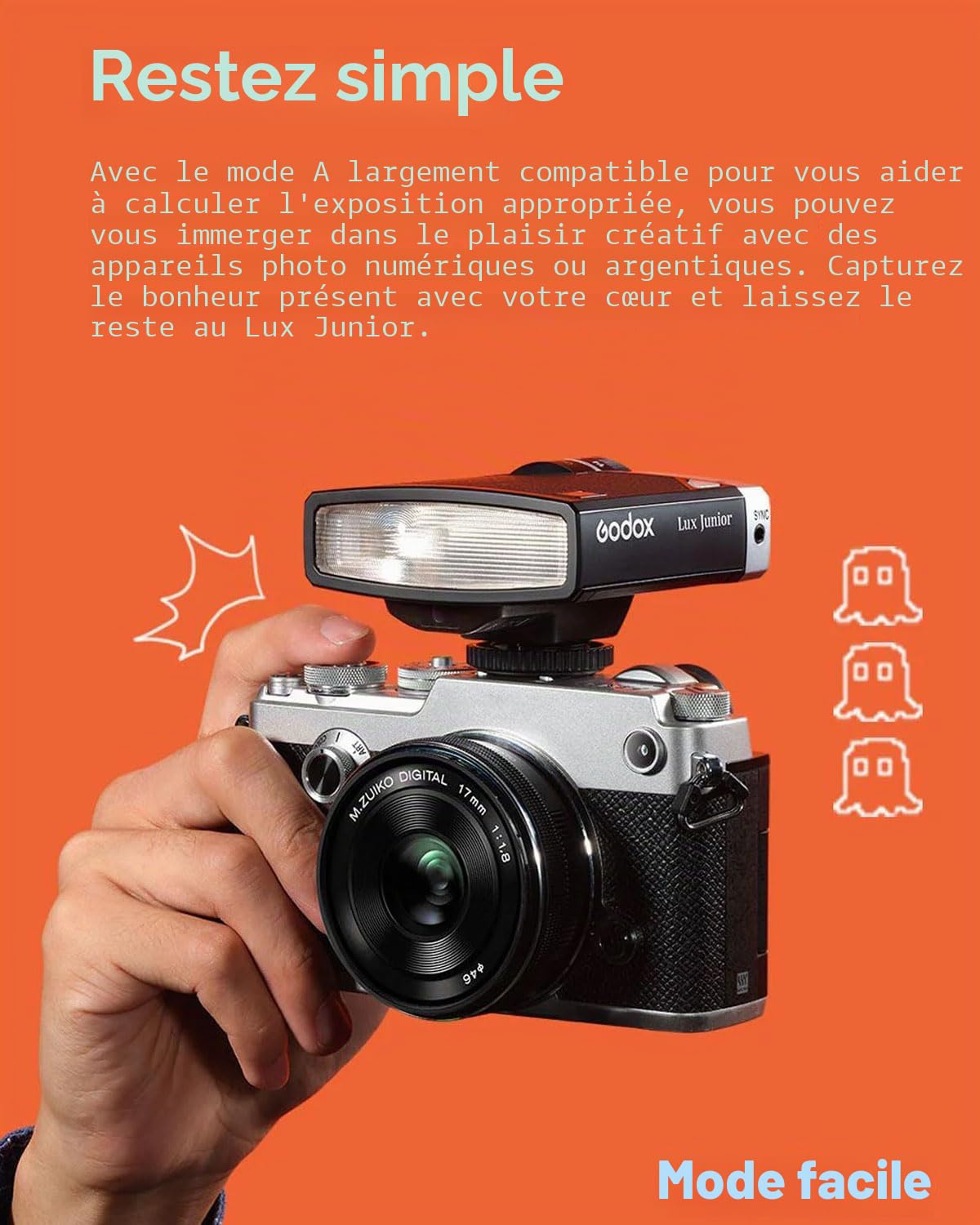 Godox Lux Junior Retro Flash pour Appareil Photo,Speedlite GN12 6000K ± 200K CCT,Modes Automatiques et manuels 1/1-1/64 Puissance 28mm pour Appareils Photo Canon Nikon Sony Fuji Olympus