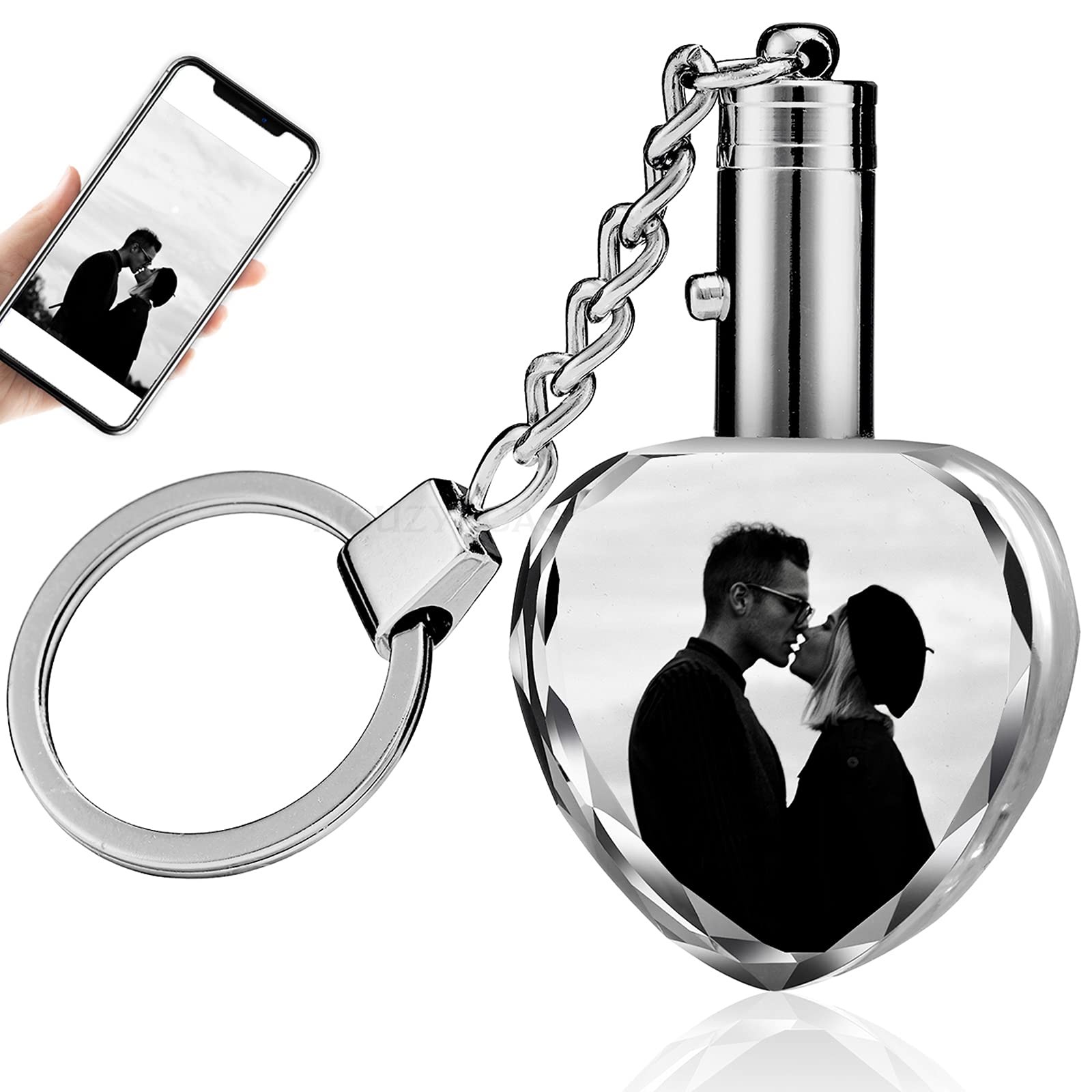 MOUZYLCASE Personalized Crystal Photo Keychains Custom Key Chain Crystal for Gifts