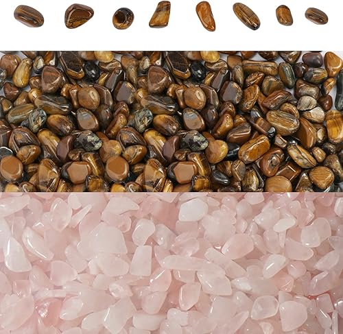 ideayard Chips de cuarzo rosa, 2 libras, cristal de cuarzo rosa natural, piedras curativas para decoración del hogar, jardín, grava