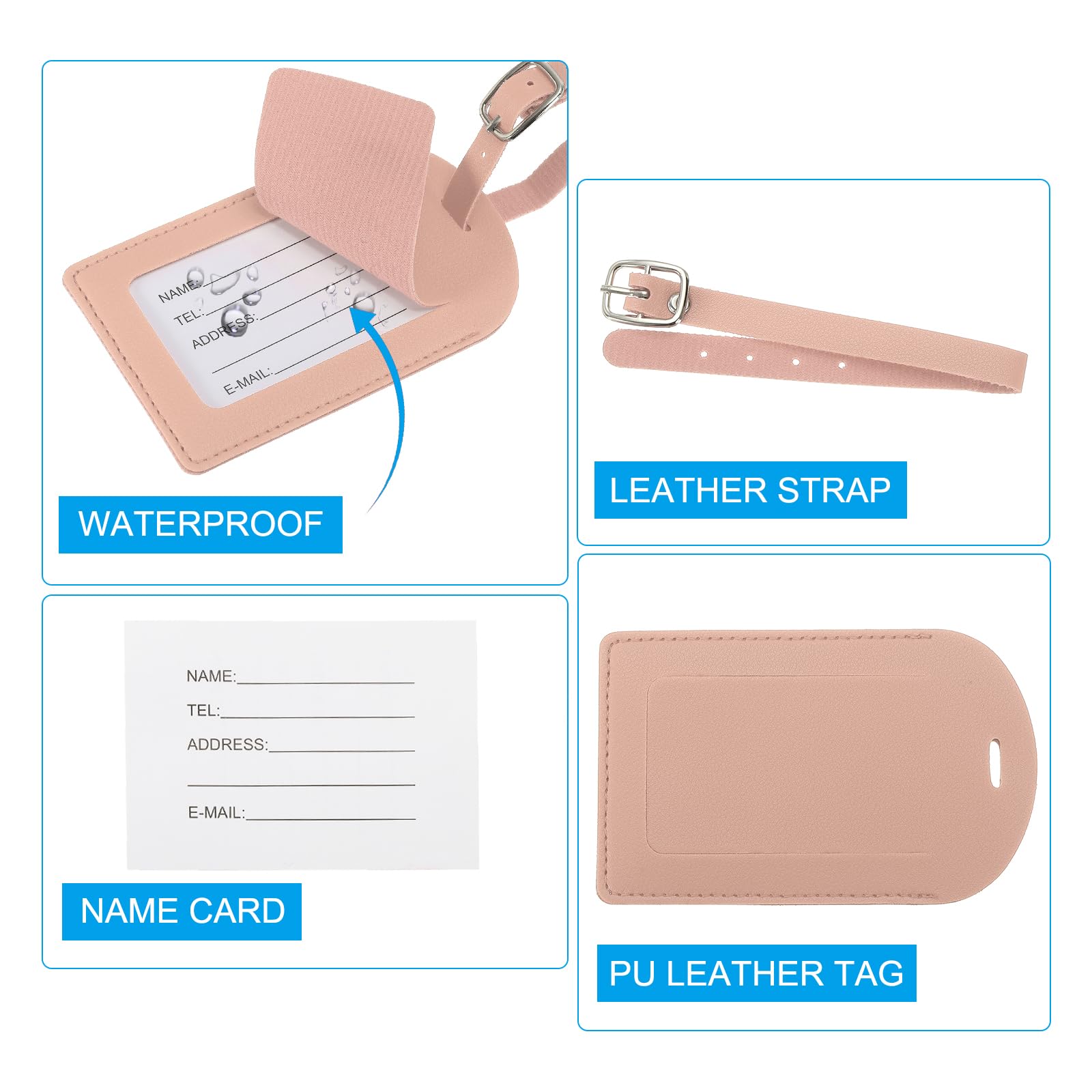Lot De 5 étiquettes De Bagage En Cuir Bleu Bébé – Protège Vie Privée – Étiquette Voyage