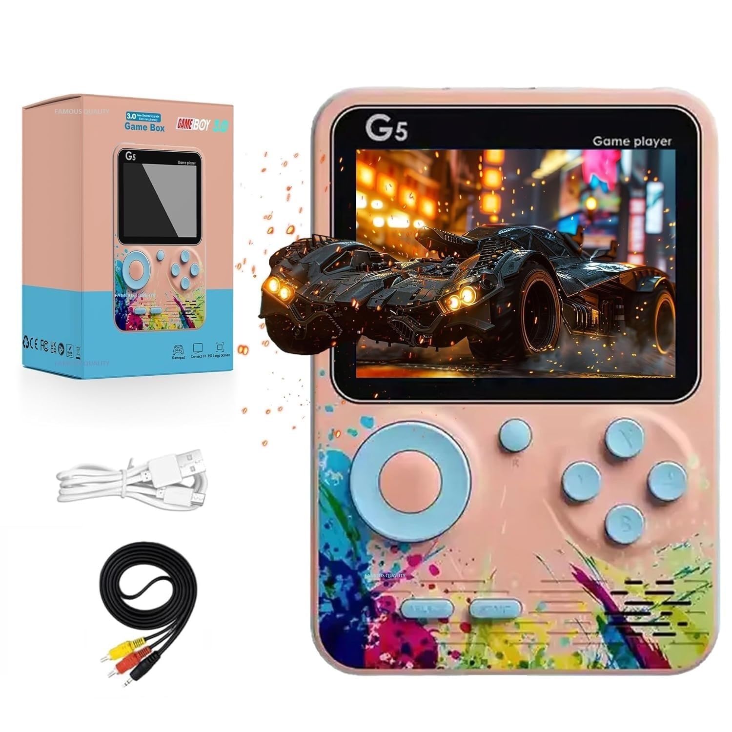 FAMOUS QUALITY Video Game for Kids G5 3 Inch Color Display 500 in 1 Retro Portable Mini Handheld Video Game for Kids Color Game Player Built-in Games, Multicolor