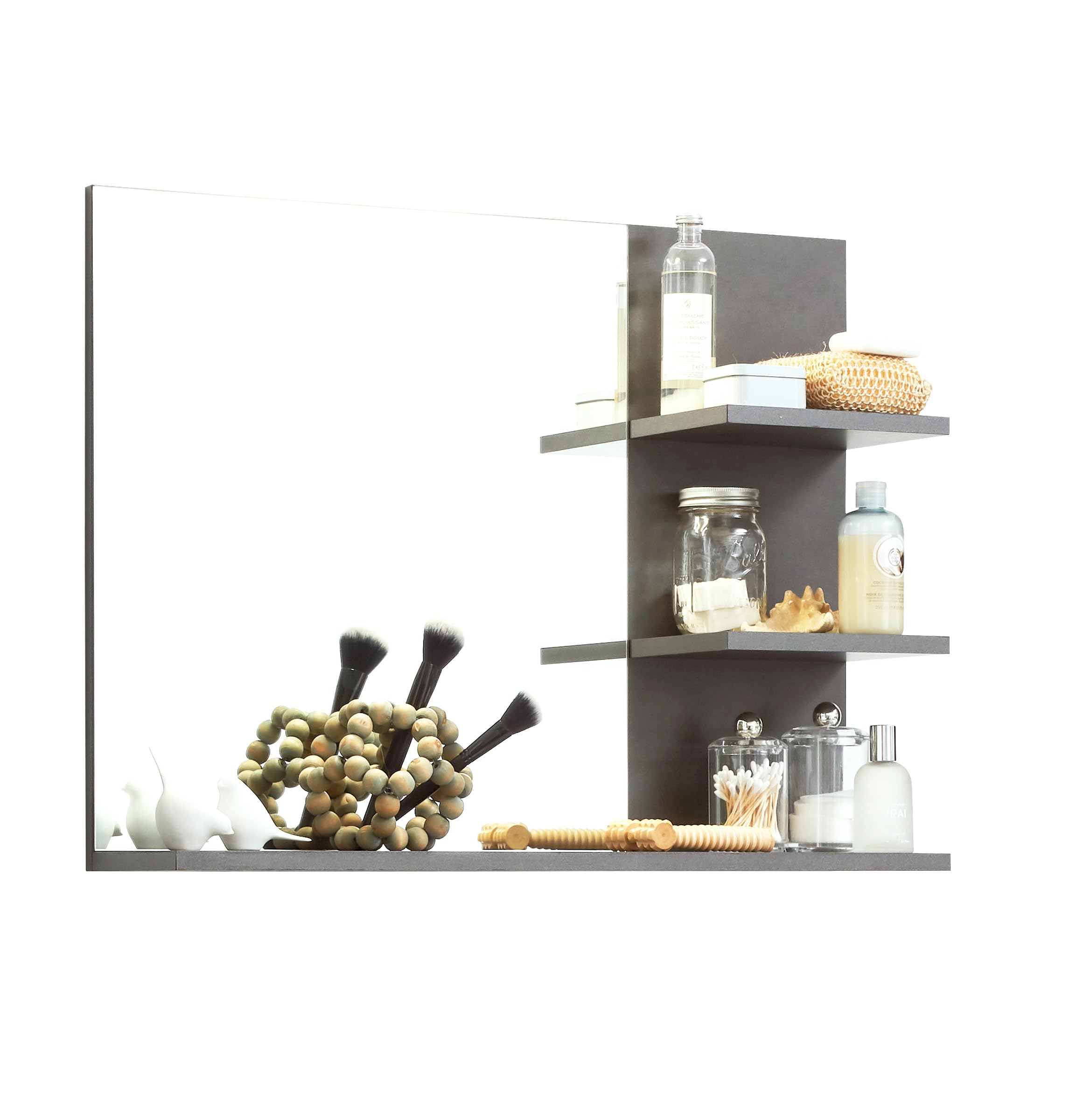 trendteam smart living - Indy - Badspiegel - Grau - Wandspiegel mit Ablagen - (BxHxT) 72 x 57 x 20 cm - Badzimmerspiegel mit 3 Konstruktionsböden