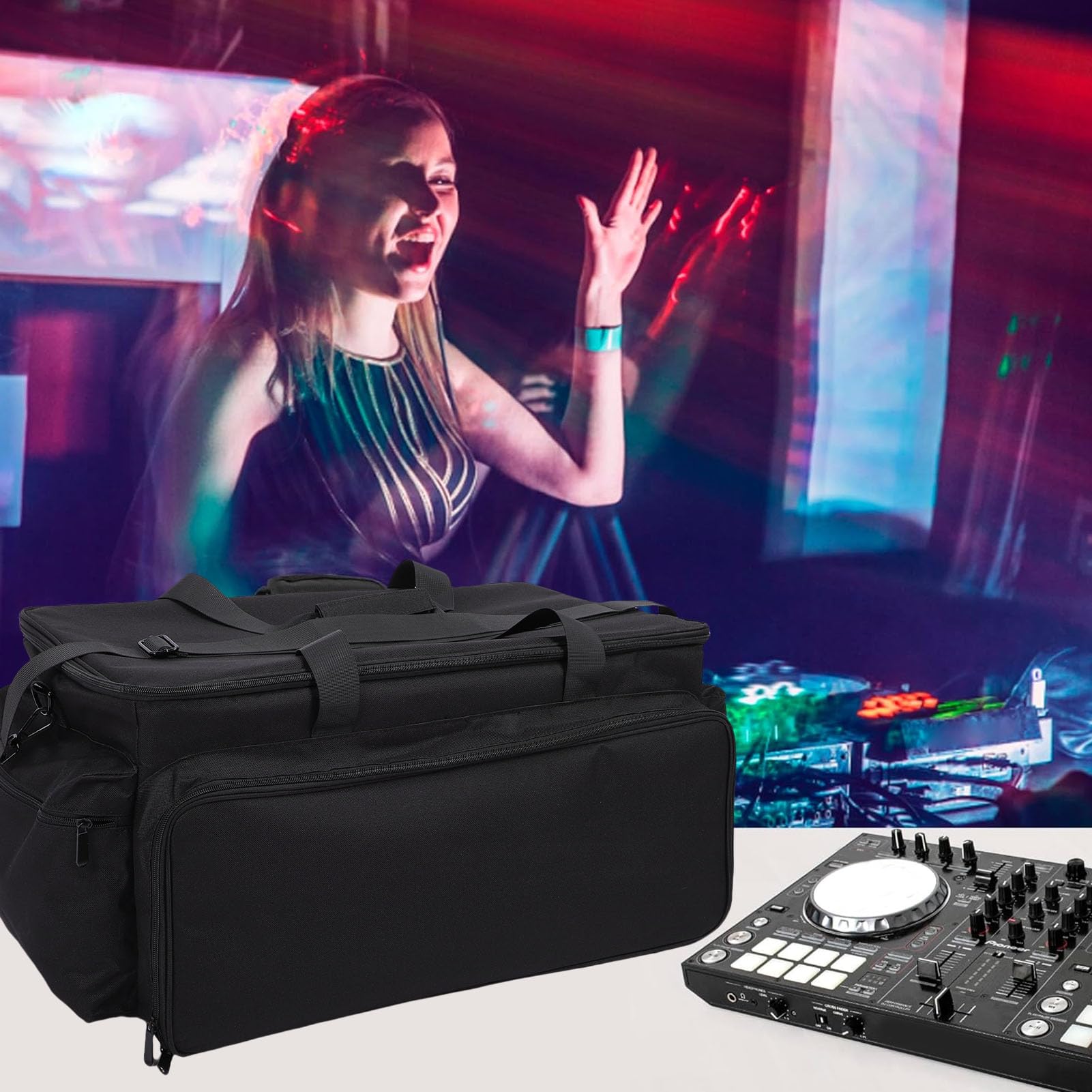 XUMIUZIY Wyściełana Płócienna Torba na Kontroler DJ, Przenośna pamięć Masowa i Walizka Podróżna z Paskiem na Sprzęt DJ