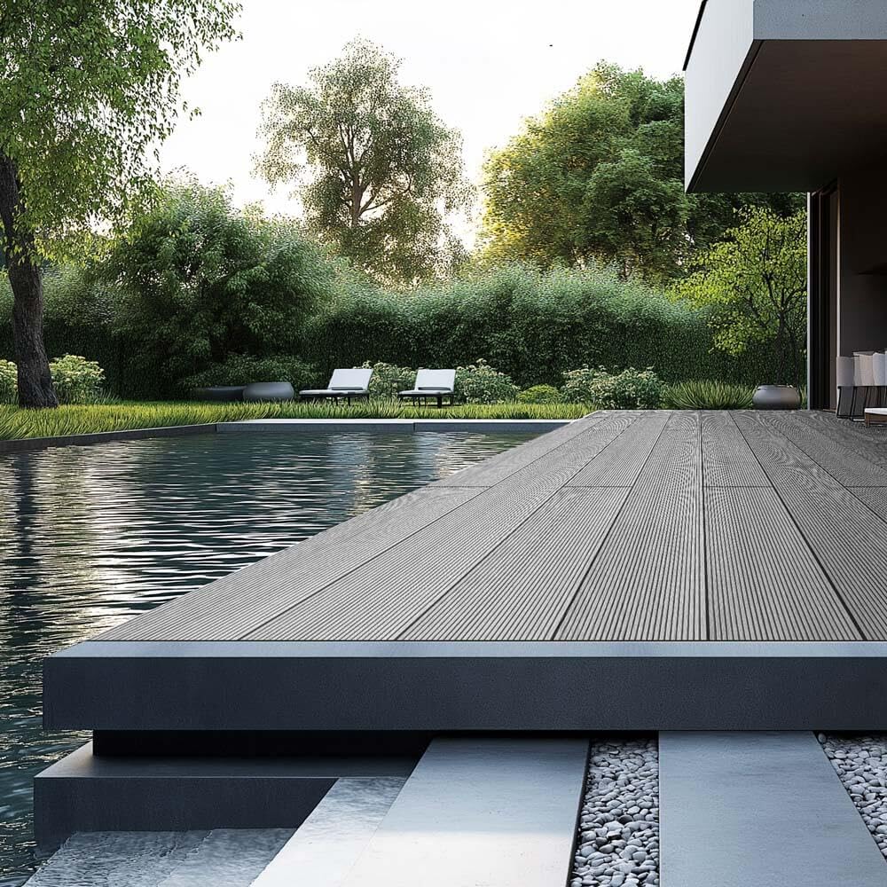 Home Deluxe - Lames de terrasse en WPC SAMANA - Gris clair, 30 m² - Sous-construction et accessoires complets inclus I Sol de terrasse Bordure de piscine Revêtement de balcon