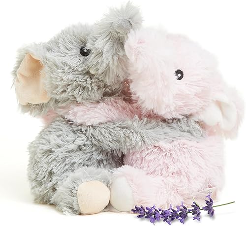 warmies Hugs Duo - Animales de peluche con peso para microondas y con peso, elefante, peluche térmico para calidez y comodidad, lindos juguetes de