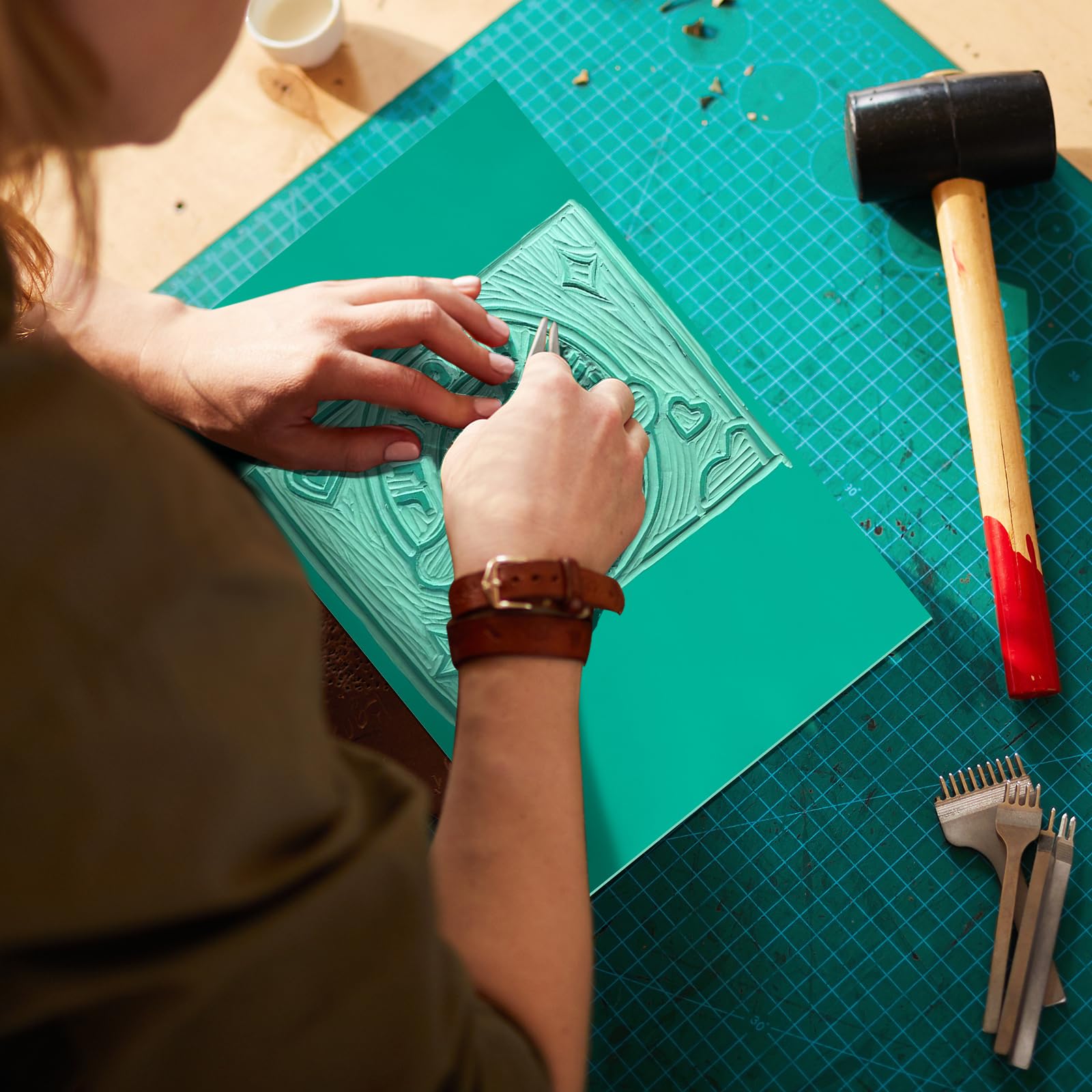 2 Pezzi Linoleum per Incisione Fogli di Gomma A4 con Blocchi di Gomma in Rotolo, Blocchi per Intaglio del Timbro di Gomma, per Timbri Artigianato Progetti di Stampa