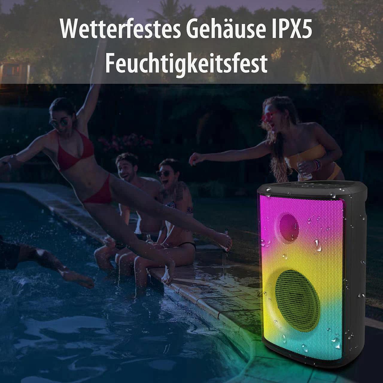 auvisio Musikbox: Mobile Outdoor-PA-Partyanlage & -Bluetooth-Boombox, Lichteffekte, 200W (Karaoke Box, Karaoke Maschine, DJ)