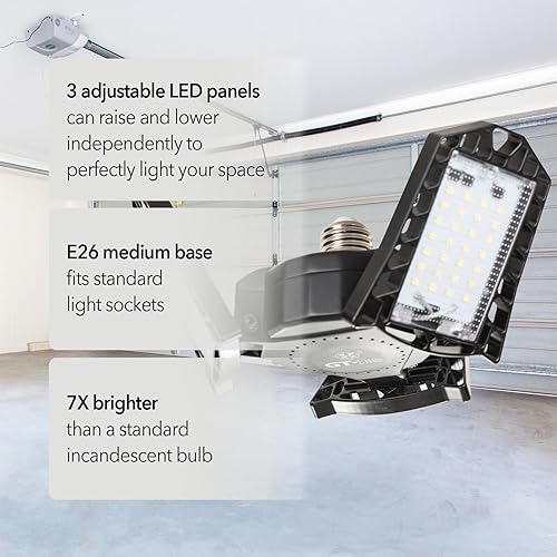 Miniatura 2 de GT-Lite Bombilla LED de garaje, 60 W (equivalente a 300 W), 6,000 lúmenes, luz diurna 5000 K, base E26, luz LED de ahorro de energía para