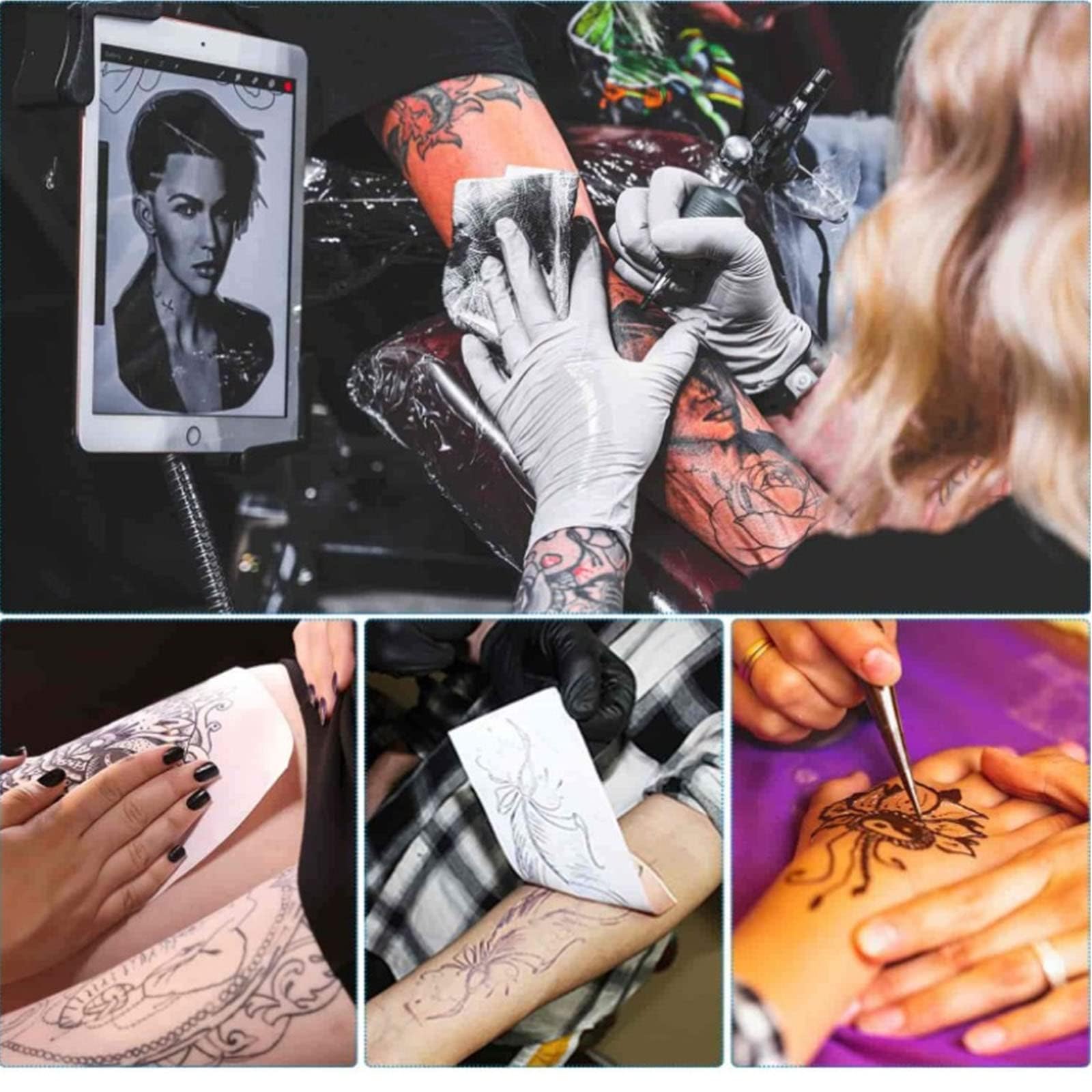 Rayyl 25 Stück Kunsthaut Tattoo Übungshaut 3MM und Stencil Papier Set, 5 Stück Kunsthaut 3mm Tattoo Haut und 20 Blatt A4 Transferpapier für Tatoo Zubehör