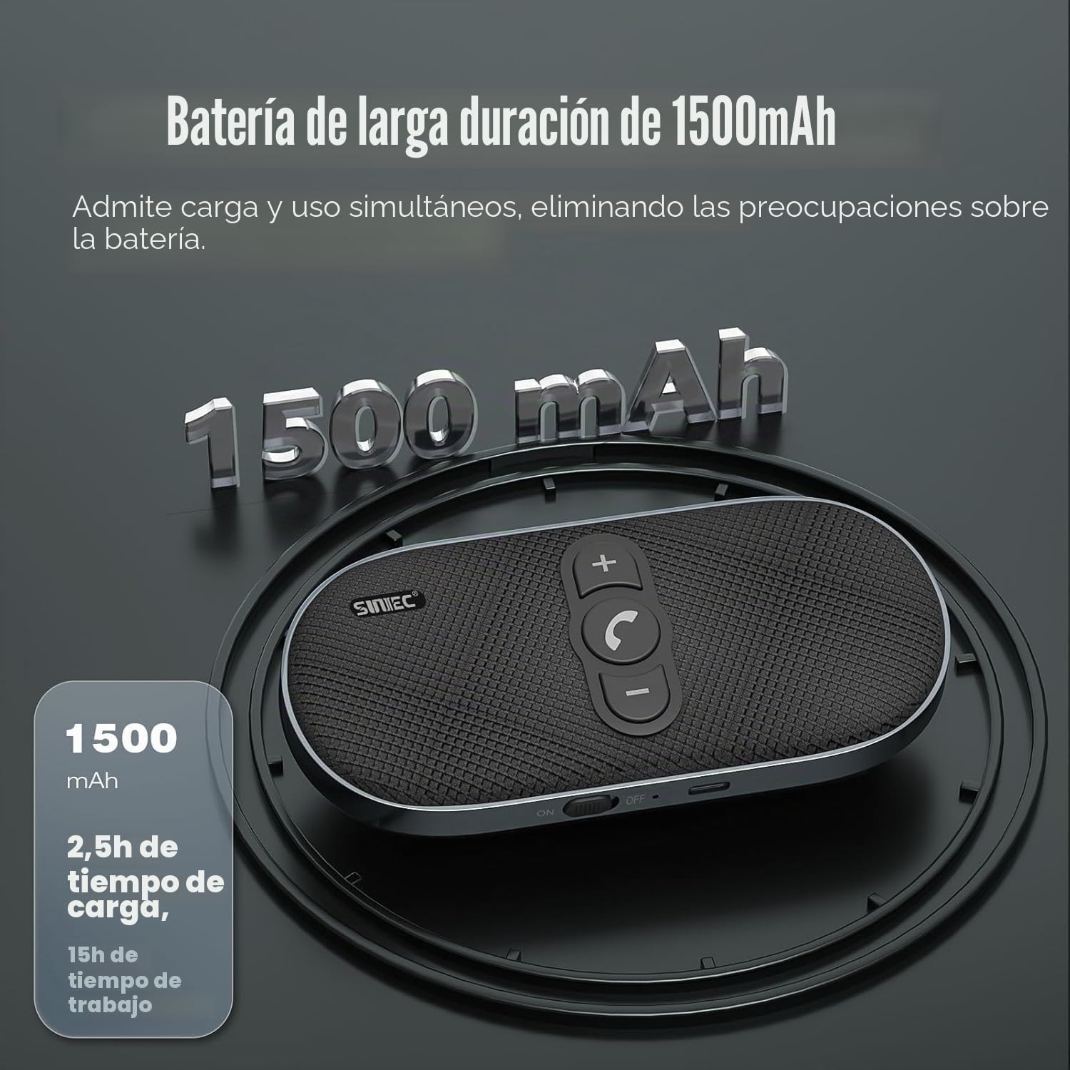 Kit Manos Libres Bluetooth para Coche, Altavoz Inalámbrico 6W Activación por Movimiento Automático Compatible con Siri y Google Assistant Conexión Simultánea de 2 Teléfonos Montaje en Visera, Negro