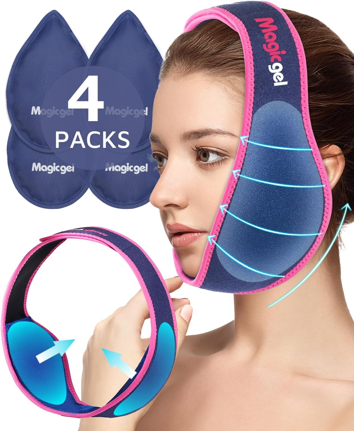 Magic Gel Wisdom Teeth Face Ice Pack - Reusable Hot & Cold Compress for Face Jaw Chin TMJ - Adjustable Compression - Head Ice Pack - Durable Design for Hands Free Application