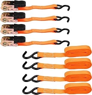 4 tiras de amarração, 800 kg correias tensoras de catraca, 25 mm x 5 m cordões de carga com ganchos em S, correia tensora para garantir a carga
