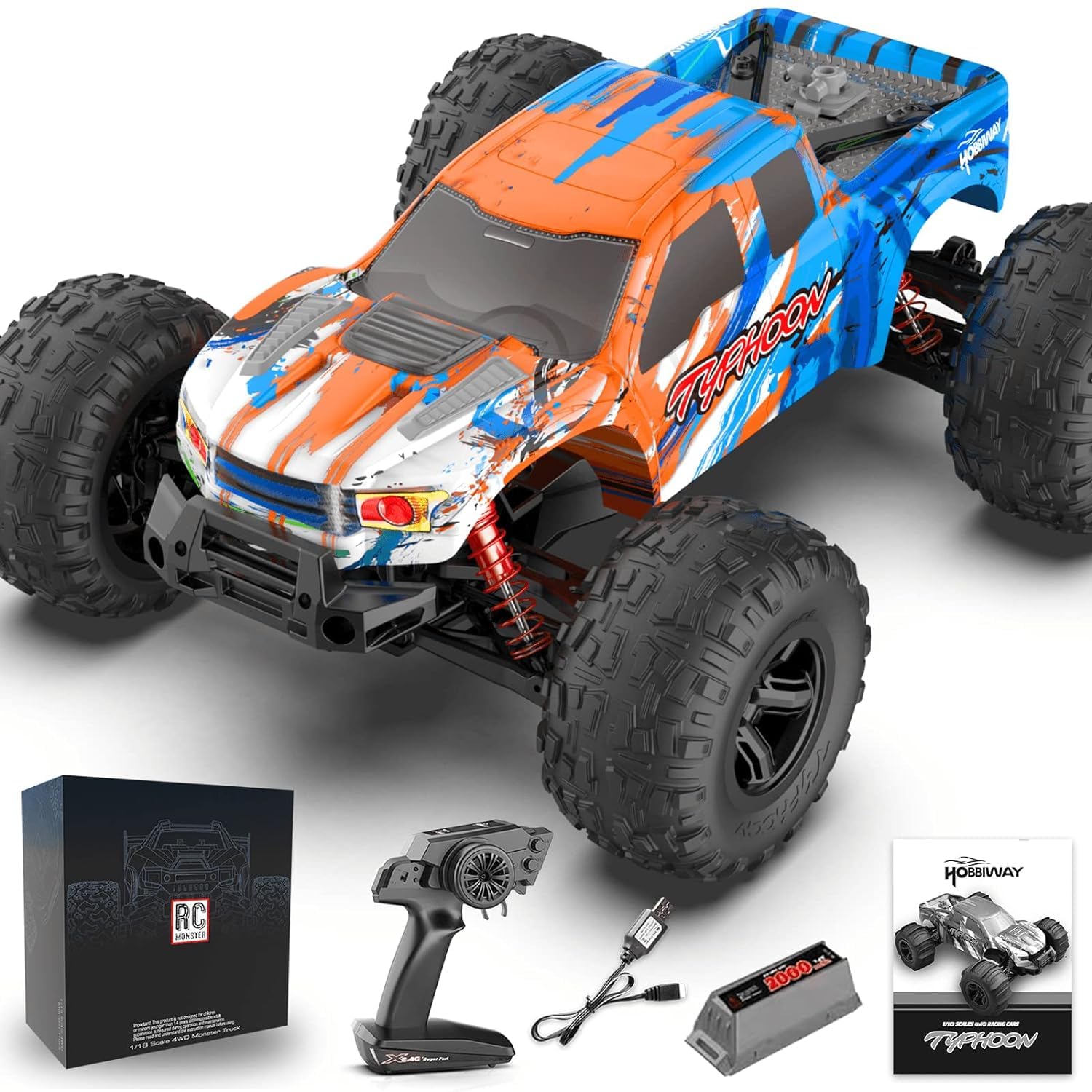 RC Cars for Adults High Speed 60KM/H, 1:10 Scale Large All Terrain RC Truck, 25+ Min 4WD Hobby Grade Electric Vehicle with 2.4GHz Radio Remote Control, 4X4 Waterproof Off-Road Truck for Boys