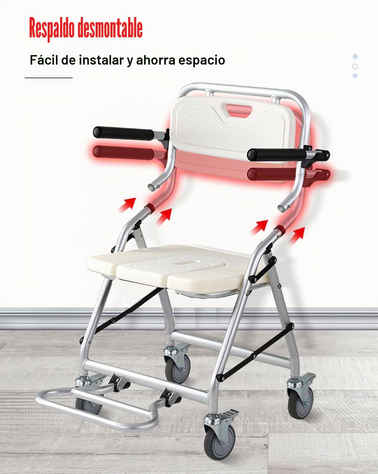 Sillas de Ruedas Plegable para Ducha, Taburete de Ducha con Ruedas de Freno y Diseño de Corte en U, Silla de Baño Aleación de Aluminio, Ideal para Ancianos y Mujeres Embarazadas