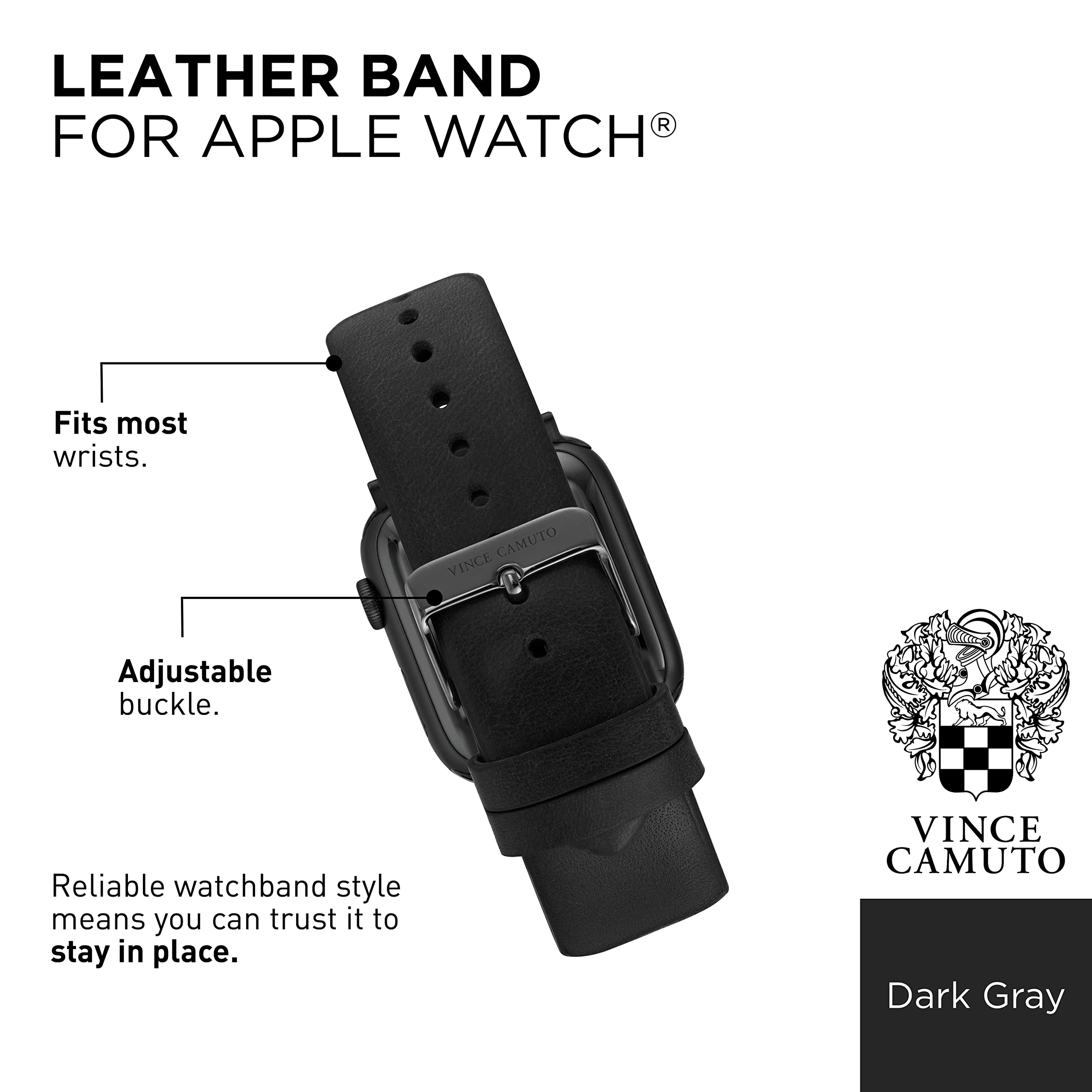 Vince Camuto Bracelet tendance pour Apple Watch, sûr, réglable, s'adapte à la plupart des poignets, gris foncé