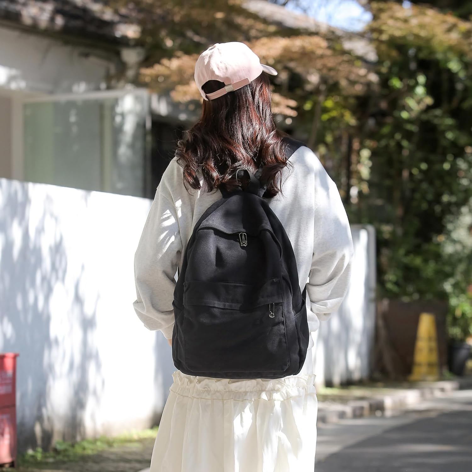 Vintage Canvas Backpack for Women Grunge Hippie Cute Boho School Backpack Casual Y2K Aesthetic Backpack (Black) - Image 6