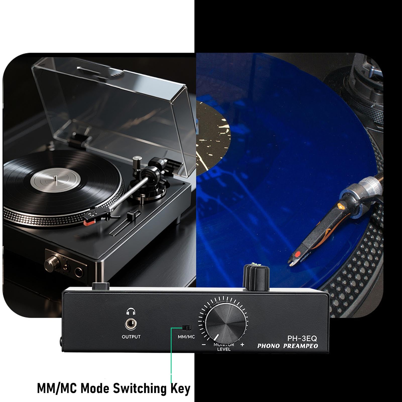 Préampli Phono avec réglage 3 Bandes, amplificateur Phono MM MC pour Tourne-Disque, entrée Sortie XLR préamplificateur pour Platine Vinyle pour système Audio Domestique Audiophile