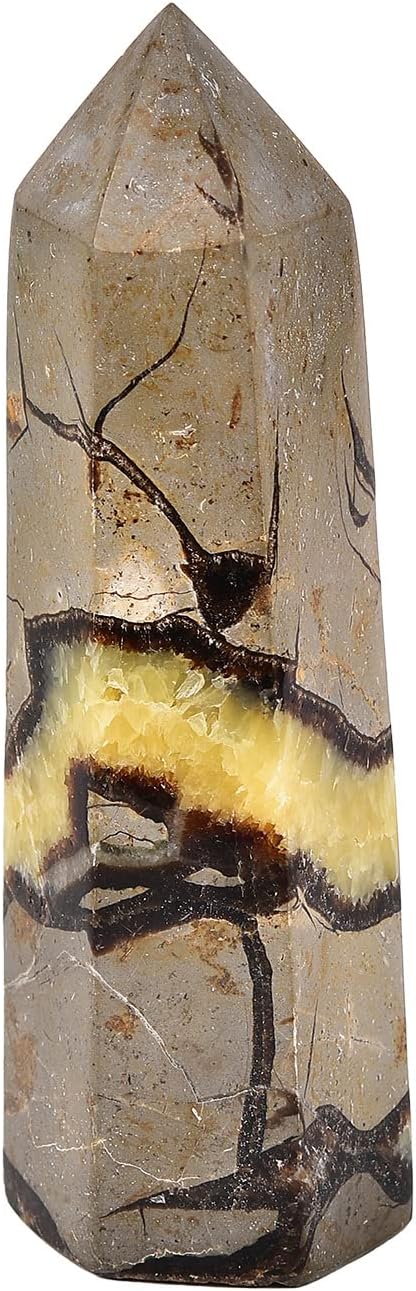 AMOYSTONE Natural Septarian Hexagonal Wand Pillar Healing Reiki Crystal Point Tower Rock Stone 0.6-1 Lbs, Collection, Home Décor