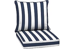 Cozy Relaxation on a Vibrant Striped Haven: Outdoor Deep Seat Cushions in...