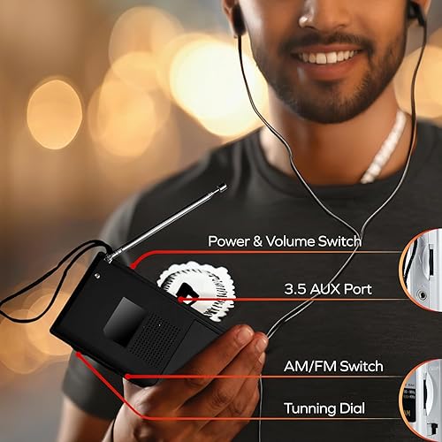 Miniatura 2 de Coby Radio portátil AM FM, radio de bolsillo, batería de 800 HR, mini antena de radio para interiores y exteriores, radio de emergencia, compacta,