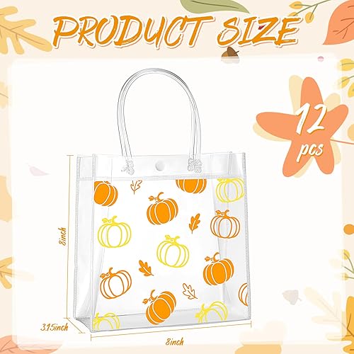 Miniatura 2 de Aliceset 12 bolsas de regalo de PVC con diseño de calabaza de otoño con asa, hojas de otoño transparentes, bolsa de golosinas de calabaza para