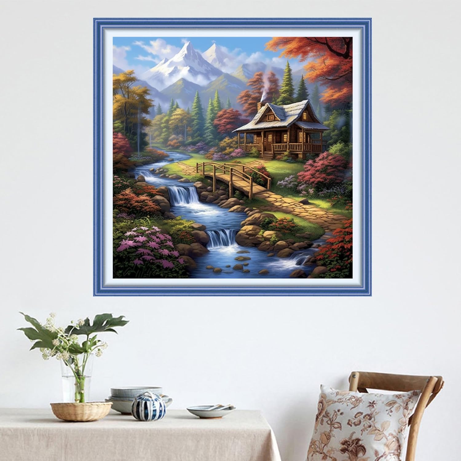 DMCVIVR Stamped Cross Stitch Kits for Adults Beginners Embroidery Kits 11CT Needlepoint Kits Cross Stitch Patterns Embroidery Patterns&Creek Scenery 18x18 inch