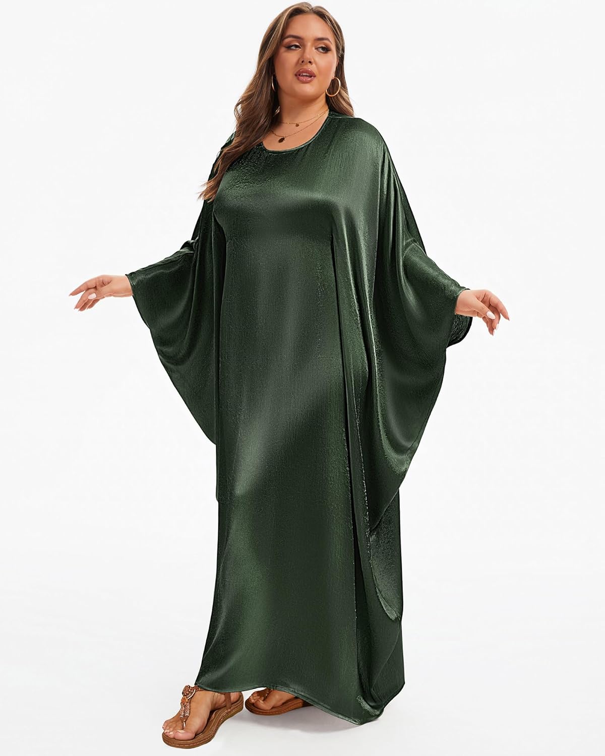 Bsubseach Women Plus Size Kaftan Dresses Moo Moos for Women Swimsuit Cover Up Swimwear Batwing Satin Caftan Beach Dress - Image 3