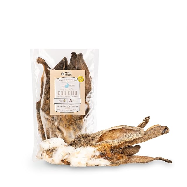 Animal House - Orejas de Conejo con Pelo para Perros, Snack Natural Barf, Premio Masticable Rico en Proteínas…