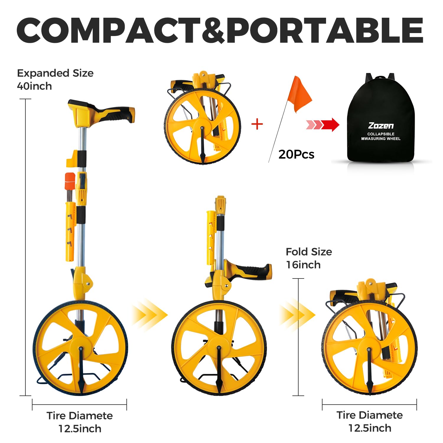 Zozen Measuring Wheel - Feet & Inches, Collapsible -9