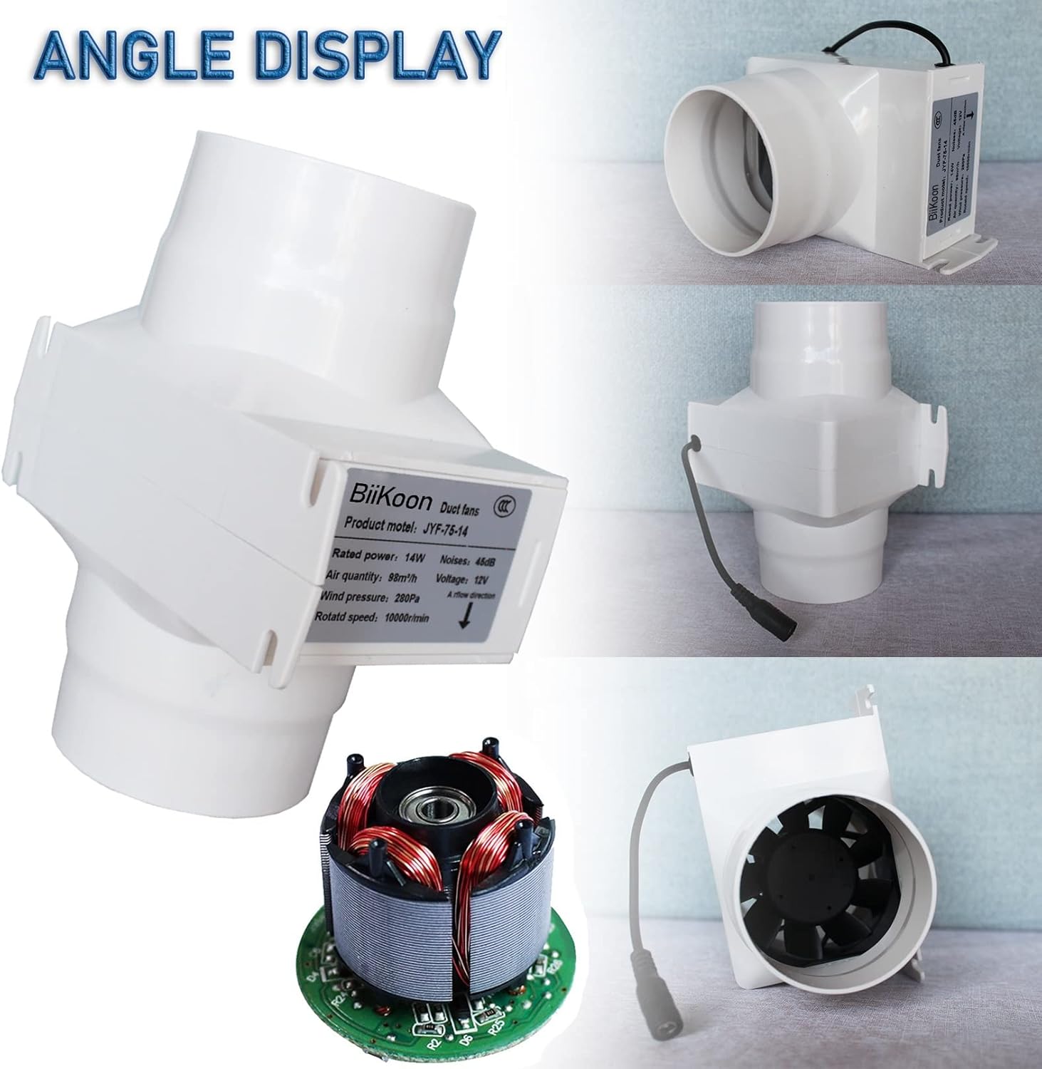 3 Inch Extractor Duct Fan with Variable Speed Controller 12V Inline Duct Fan Powerful 58Cfm Ventilation Fan for Heating Cooling Booster, Grow Tents