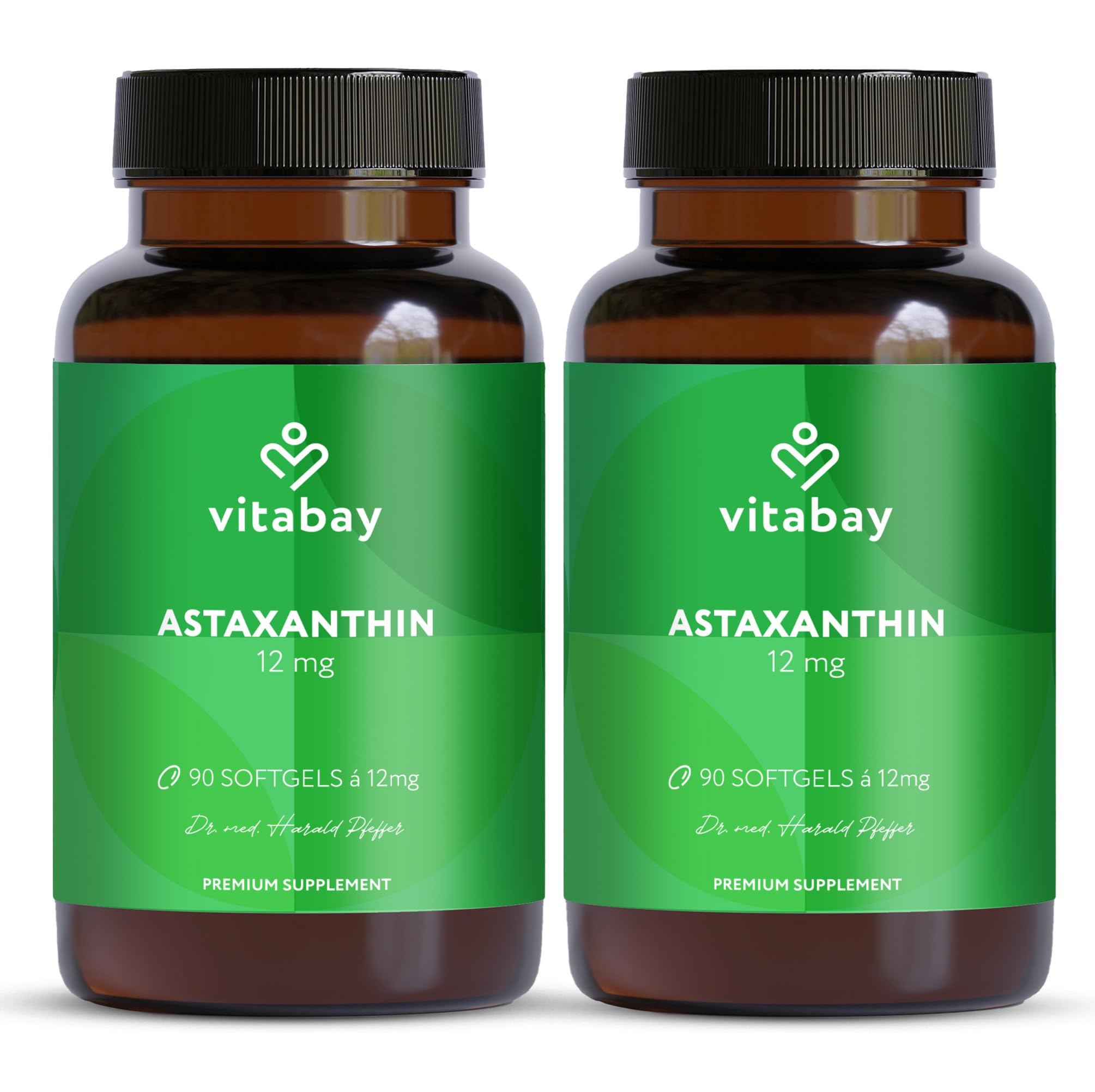Vitabay Astaxanthin 12 mg hochdosiert – 180 vegane Softgel-Kapseln – laborgeprüft & ohne Zusatzstoffe – Premium-Rohstoff natürlich gewonnen aus Haematococcus pluvialis Algenextrakt - 12 Monate Vorrat