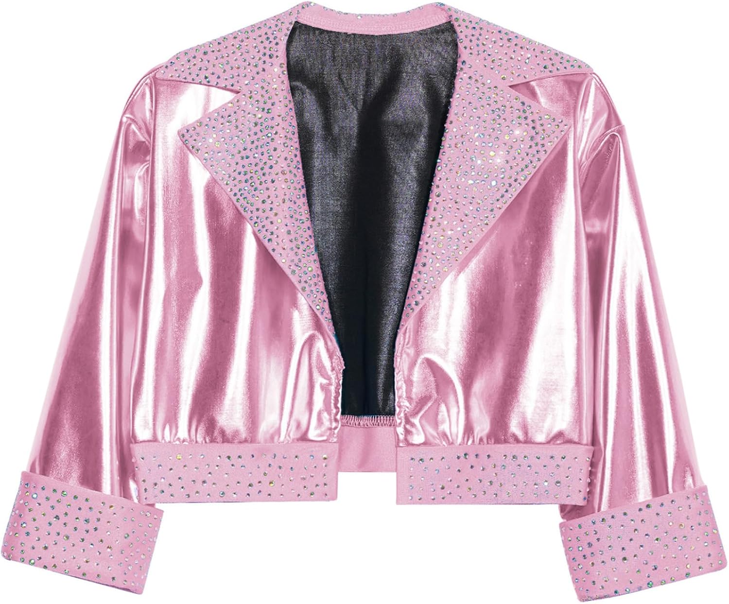 JEYPINMI Kids Girls Long Sleeve Cropped Coats Metallic Bomber Jacket Outerwear Disco Party Costume Sparkle Clubwear