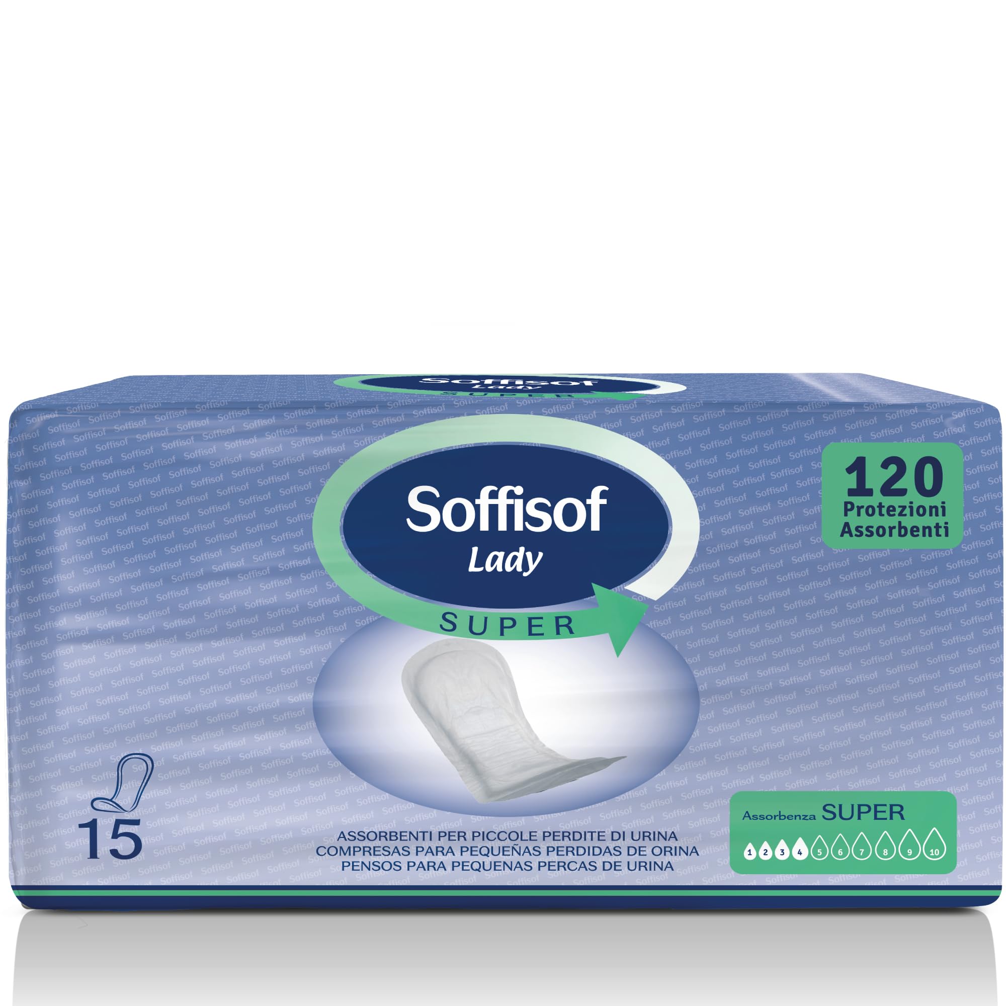 Soffisof Classic Lady Super - 120x Compresas Incontinencia Mujer - 8 Paquetes de 15 Protectores Postparto Incontinencia Mujer - Absorción hasta 4 Gotas