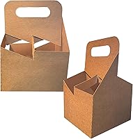 ICENCOLD 4-Cup Kraft Paperboard Drink Carrier with Handle - Sturdy Disposable Holder for 12-24oz Hot/Cold Drinks, Delivery (50 Pack)