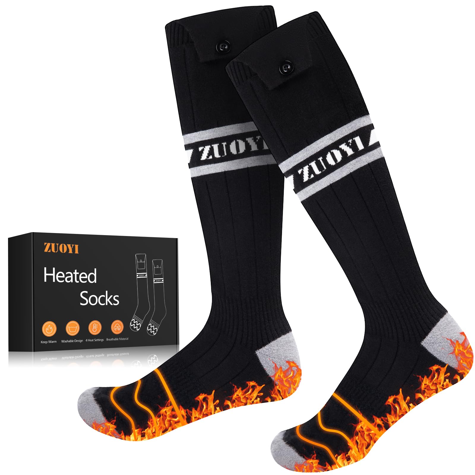 ZUOYIHeated Socks, Heated Socks for Men Women, 5000mAh Rechargeable Electric Heated Socks Up to 8 Hours, Washable Winter Heated Socks for Outdoor Work Skiing Hunting Cycling Fishing Camping